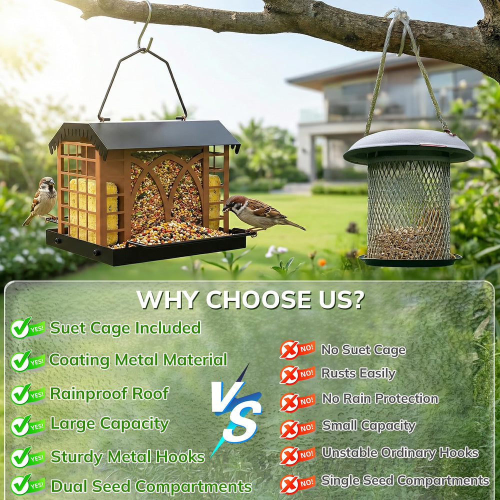 Grete Gotye Metal Bird Feeder transparent seed compartment for easy monitoring