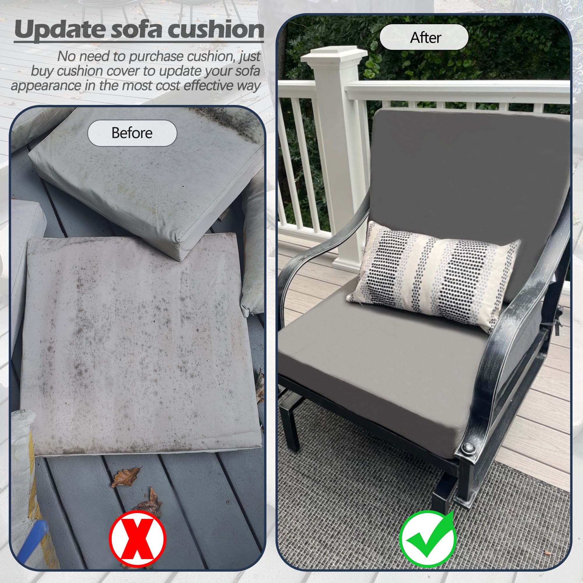 Grey Sqodok cushion cover showing side view