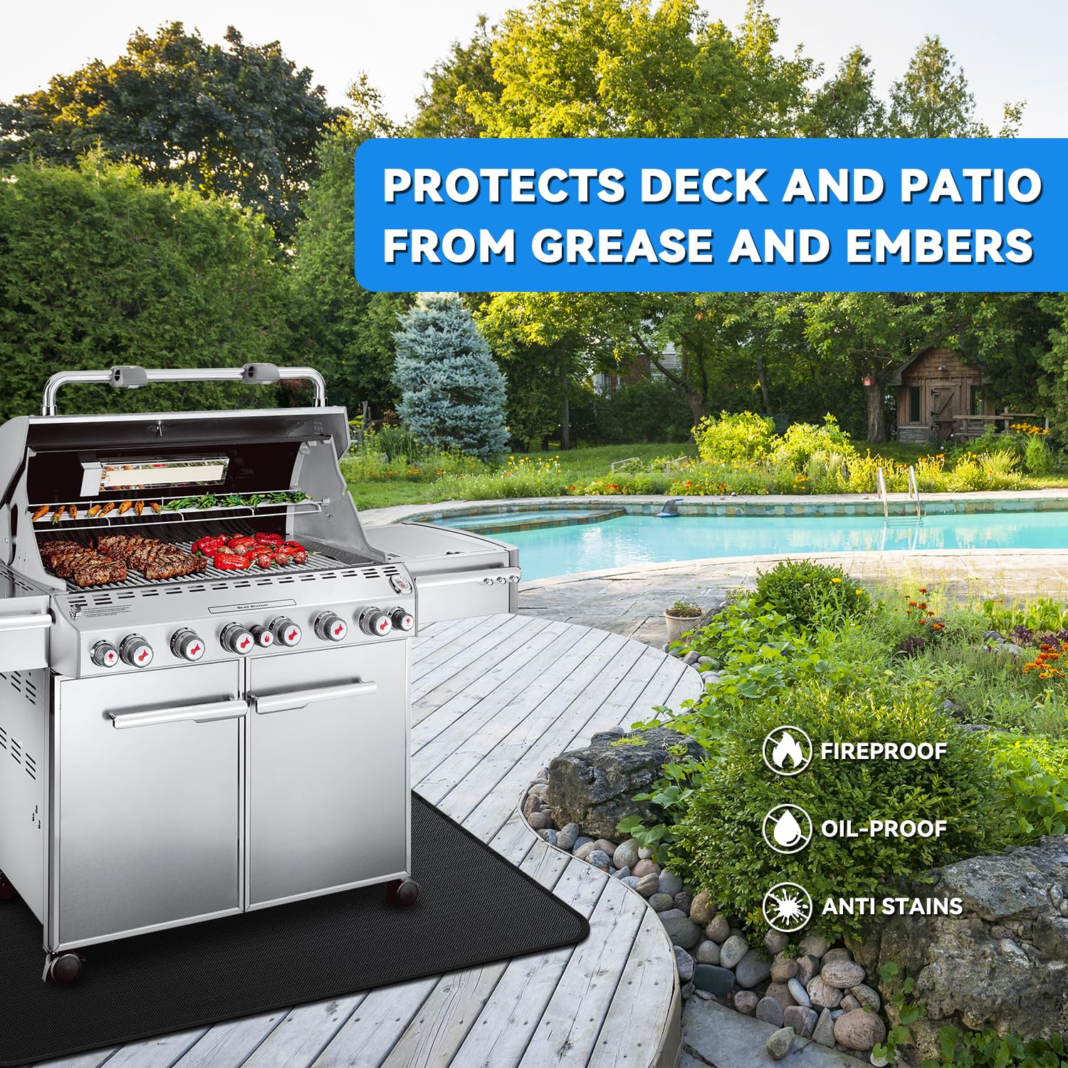 GRIBUDDY Large Under Grill Mat in outdoor setting