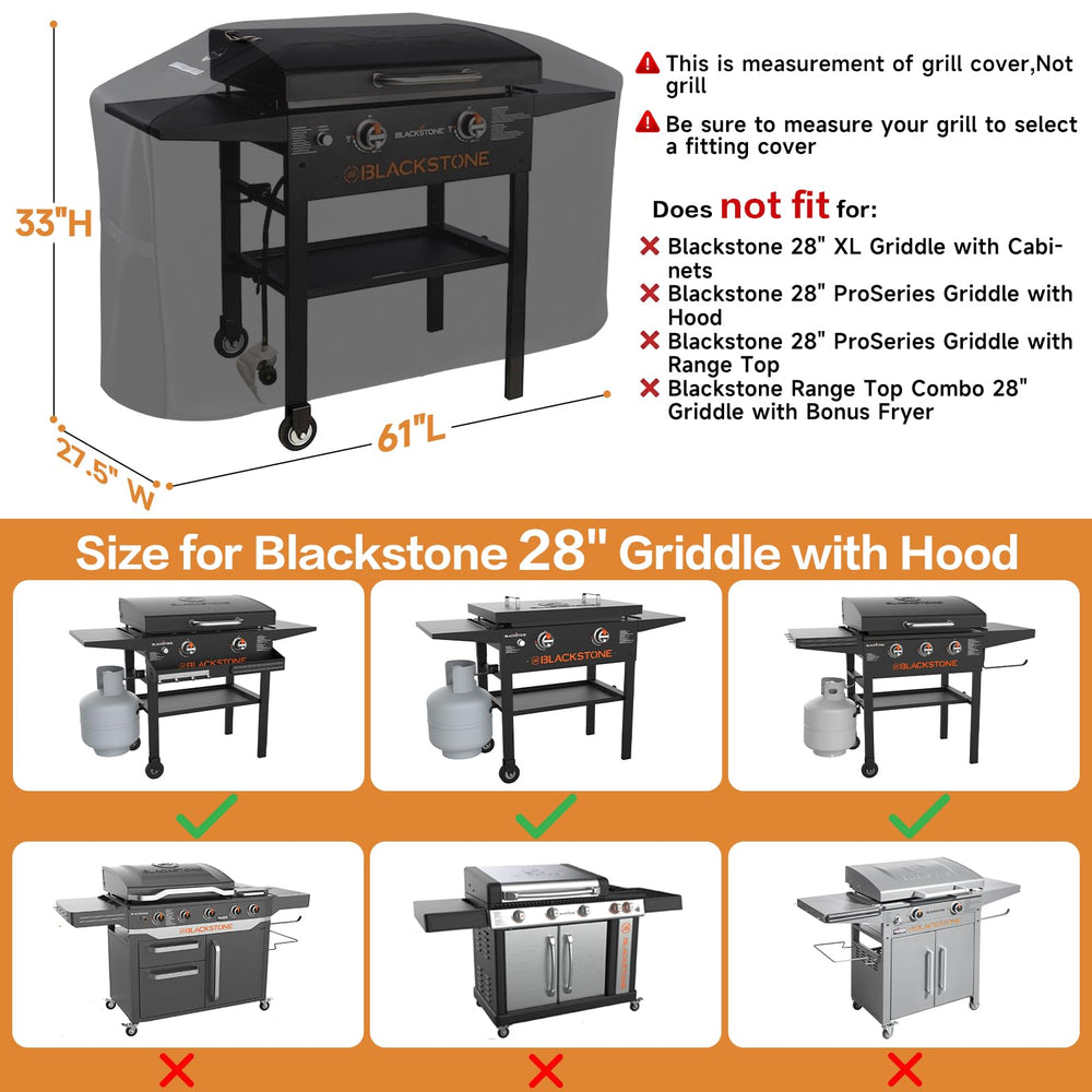 Griddle cover dimensions measuring 61 inches long