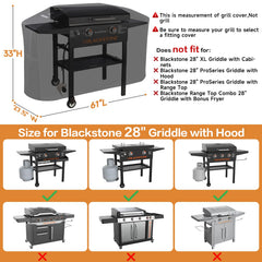 Griddle cover dimensions measuring 61 inches long