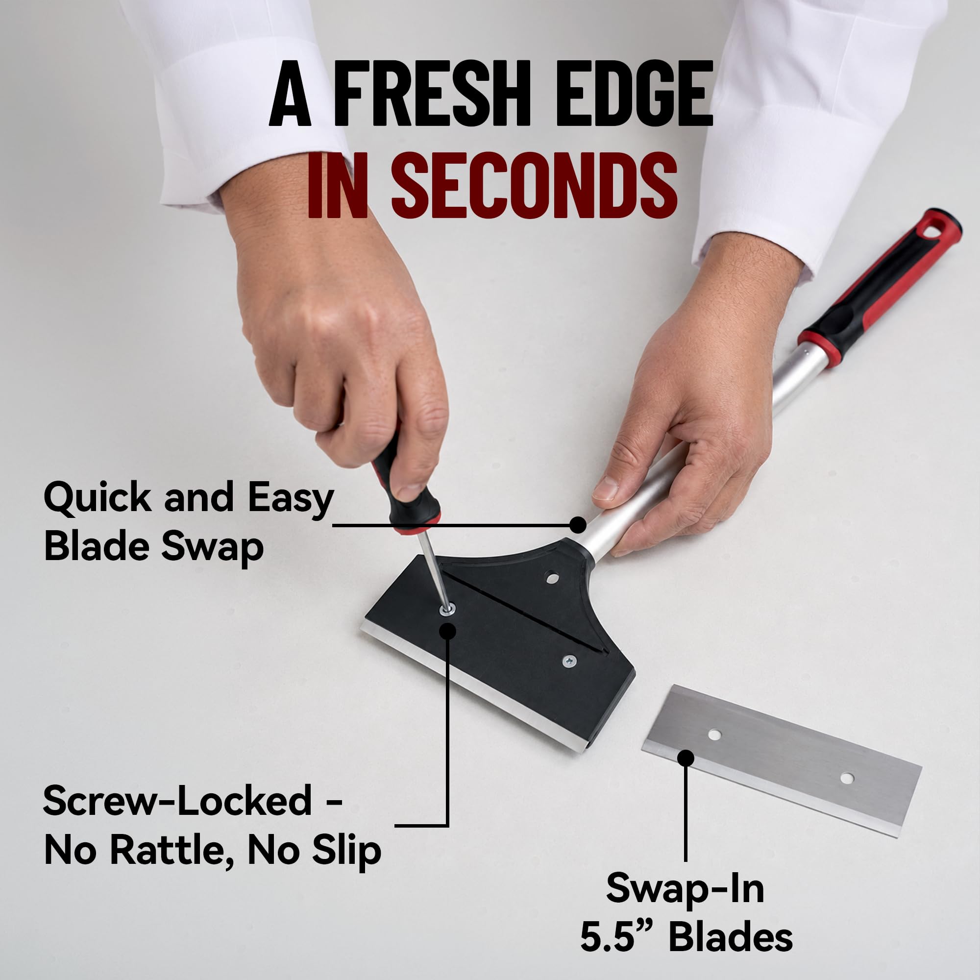 Griddle scraper being used on a flat top grill
