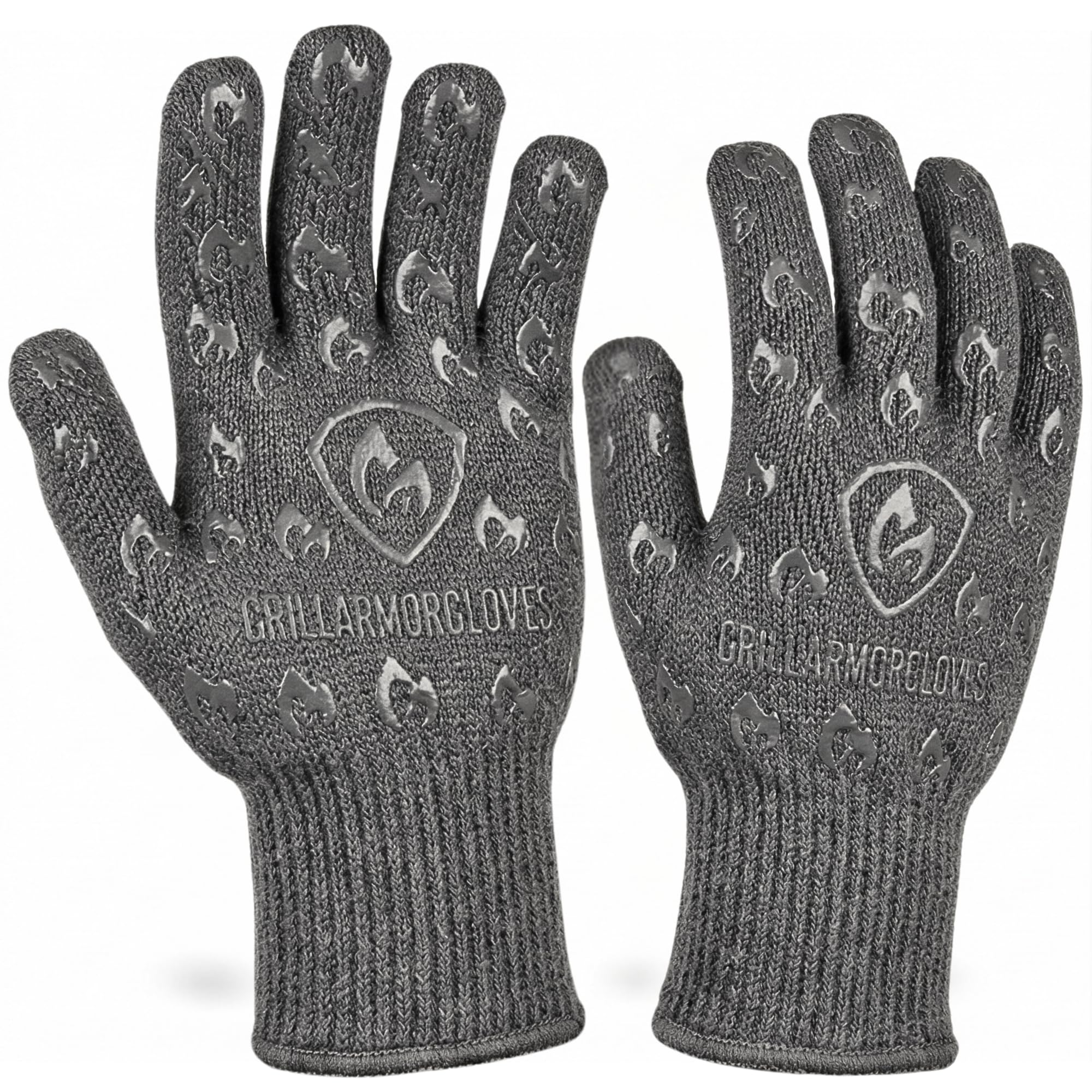 Grill Armor Gloves gray model front view with individual finger design