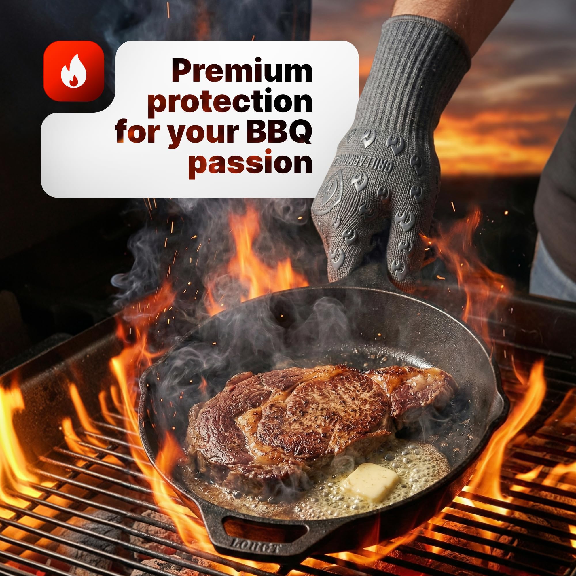 Grill Armor Gloves in use at a BBQ with food preparation
