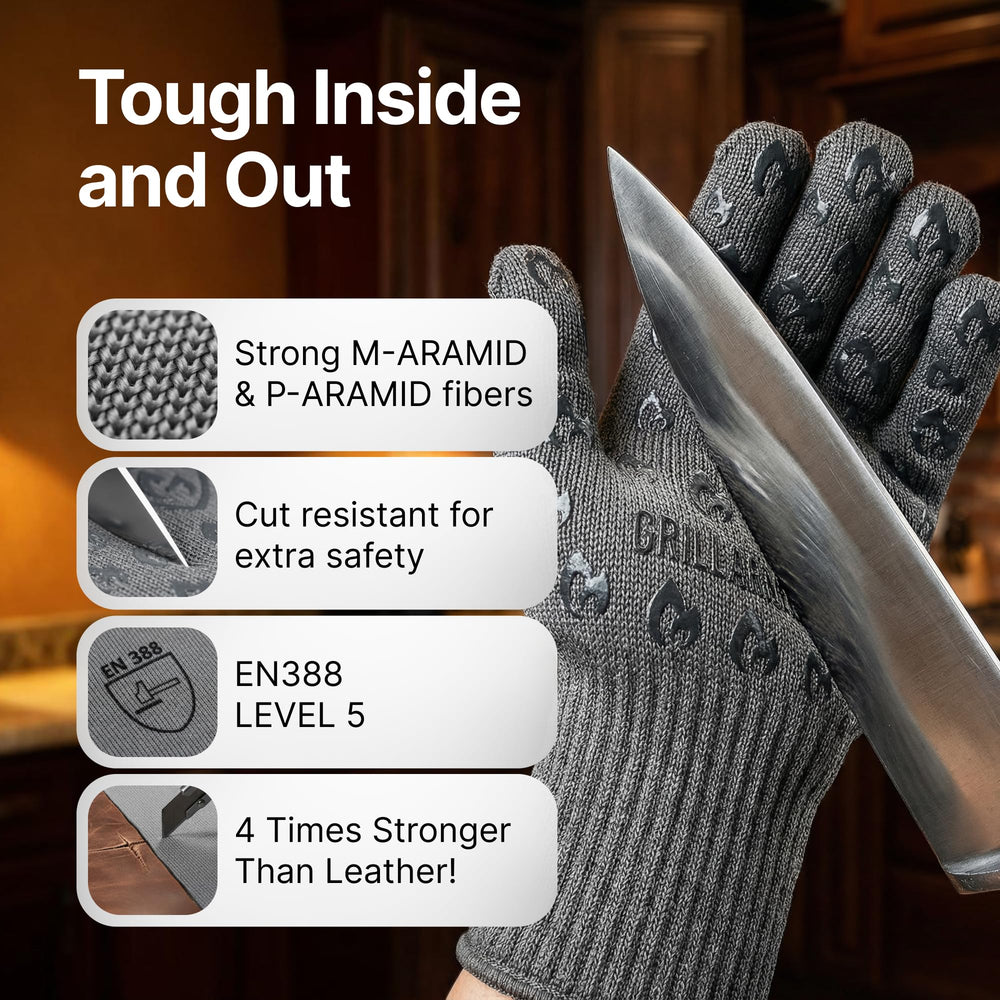 Grill Armor Gloves showcasing silicone grip for secure handling