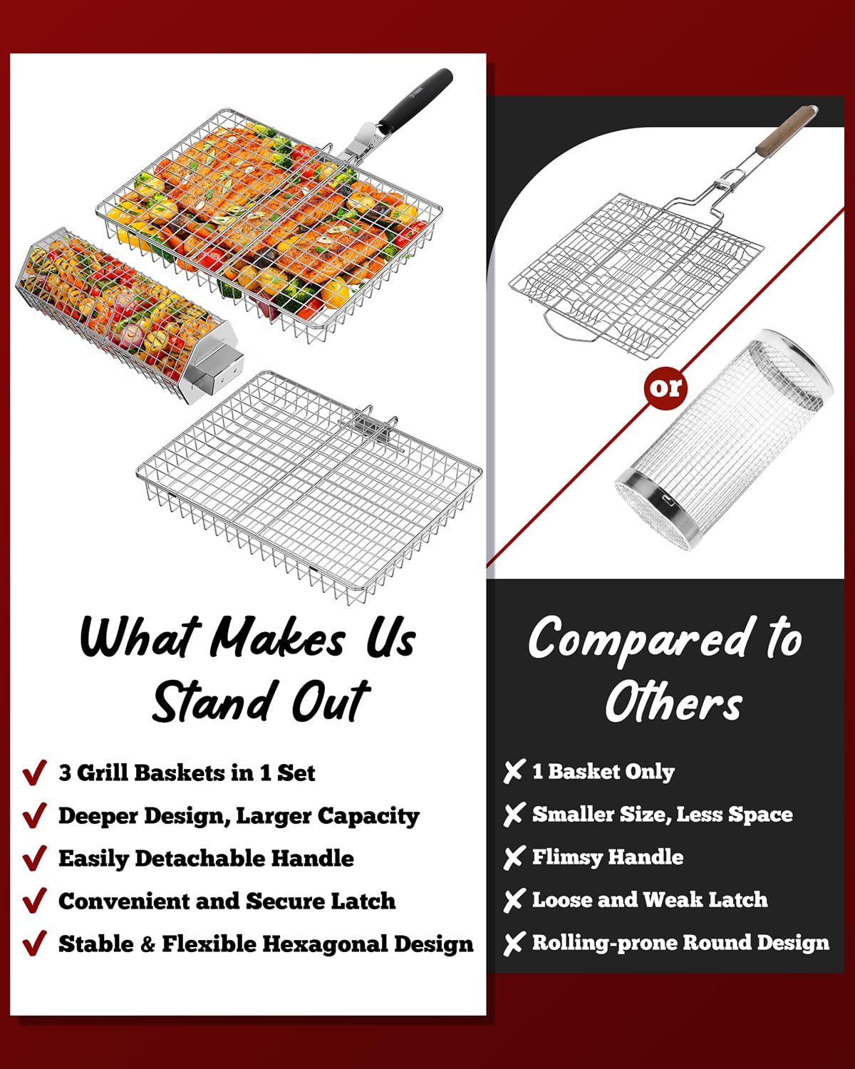 Grill baskets in use at a backyard barbecue