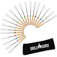 Grill Guru S'mores sticks 32-inch stainless steel forks in canvas pouch