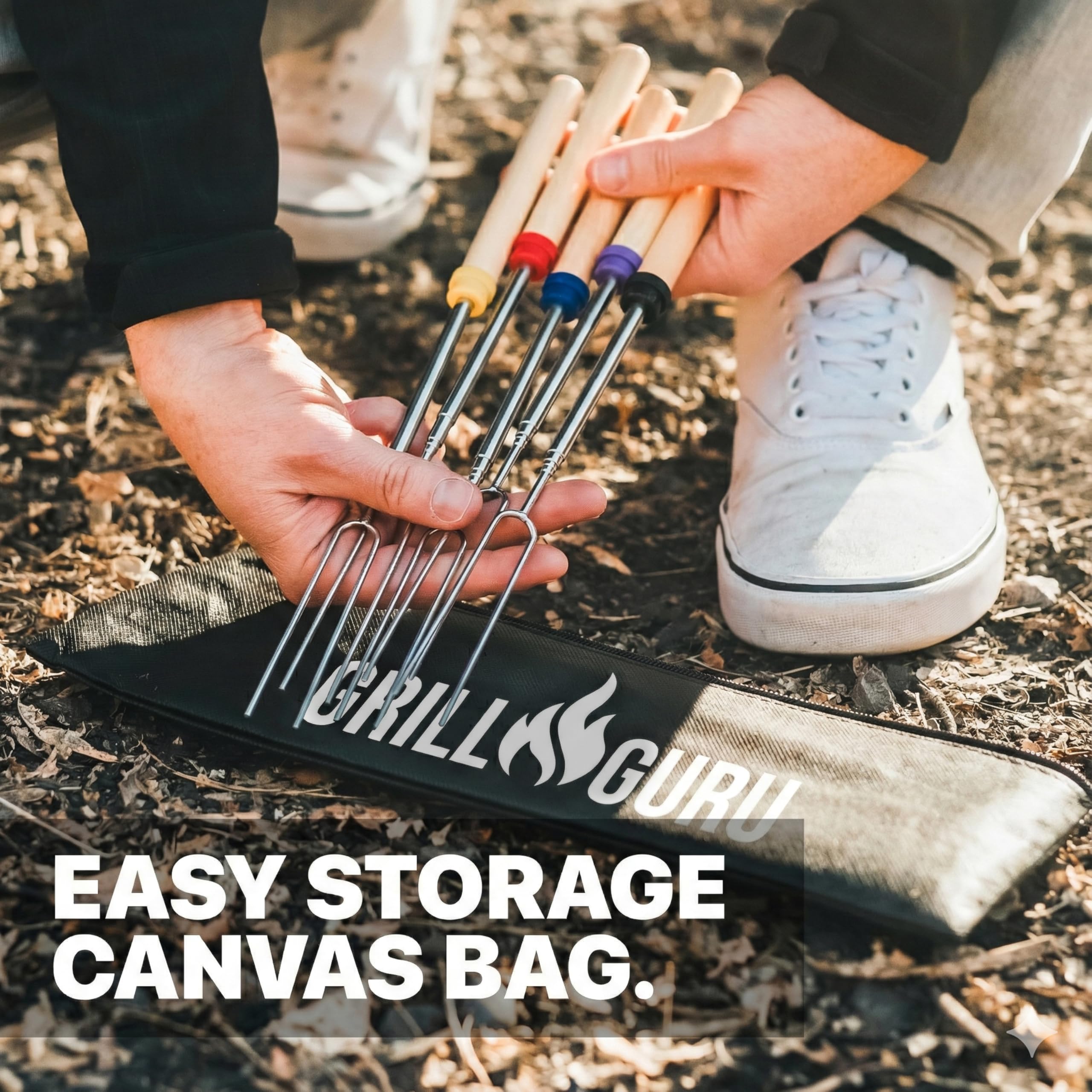 Grill Guru S'mores sticks with multi-colored handle tips for easy identification