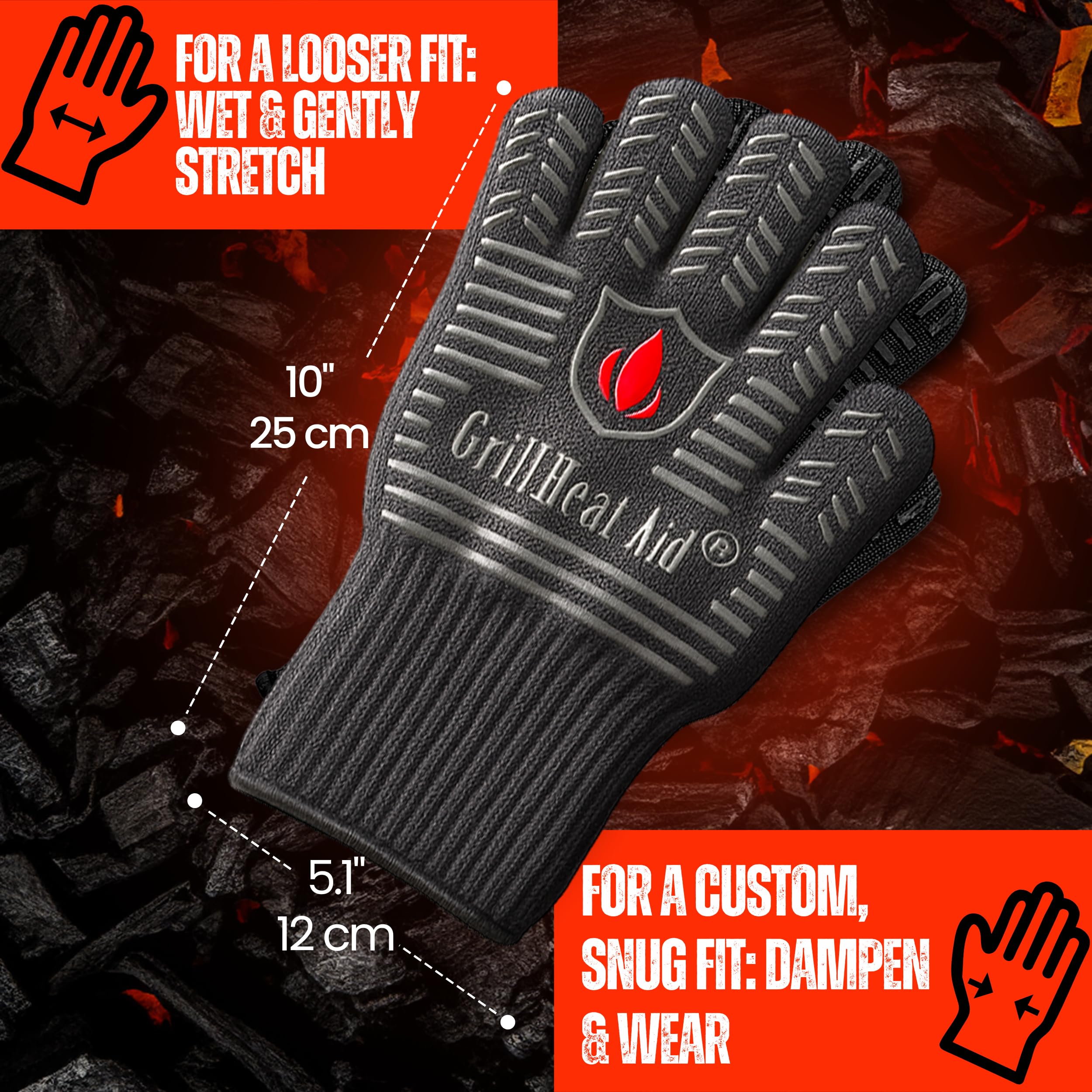 Grill Heat Aid Grill Gloves with textured silicone grip