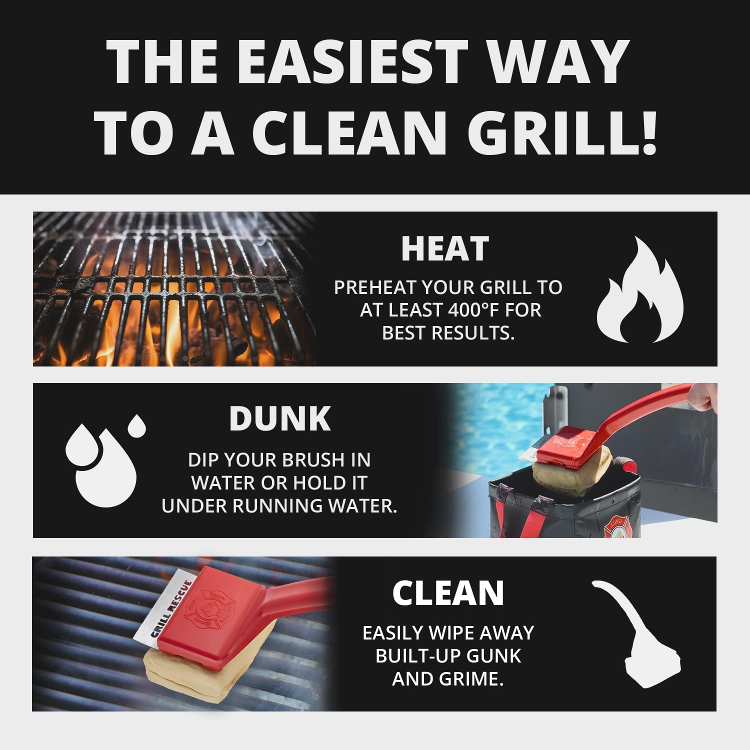 Grill Rescue brush with built-in scraper edge