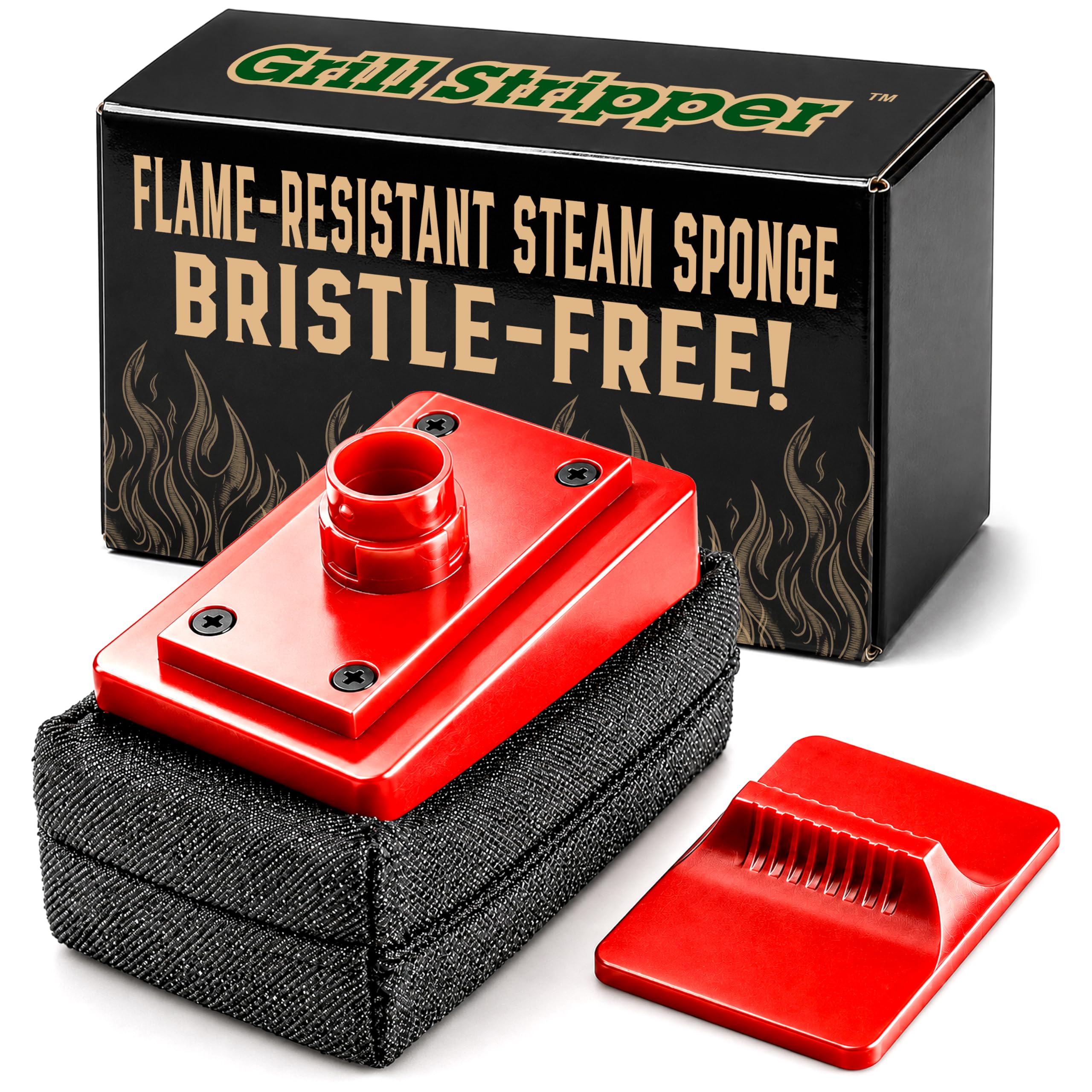 Grill Stripper Grill Cleaner front view with sponge