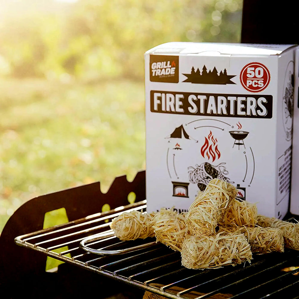 Grill Trade Fire Starter sticks burning in a grill