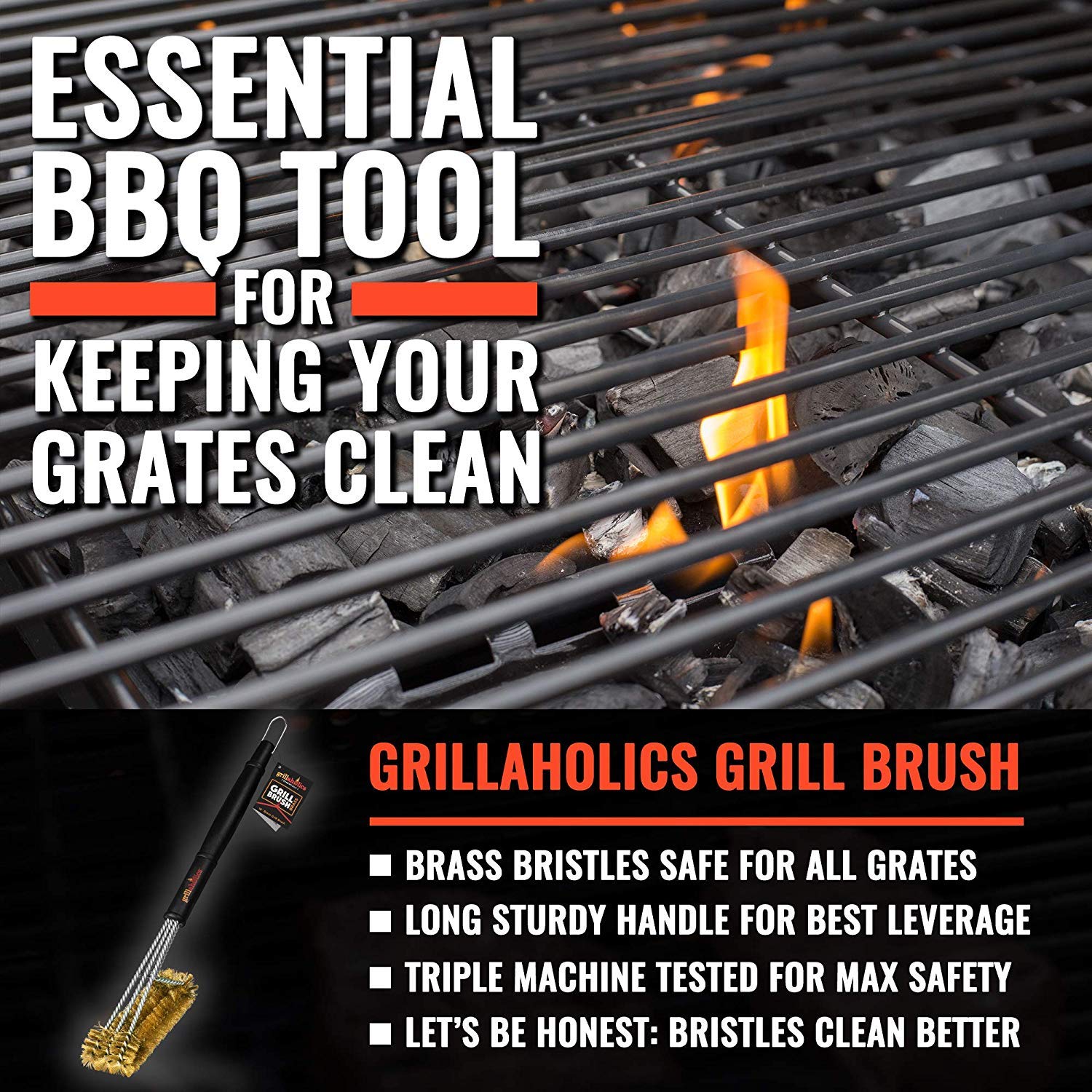 Grillaholics Brass Grill Brush showing bristle detail