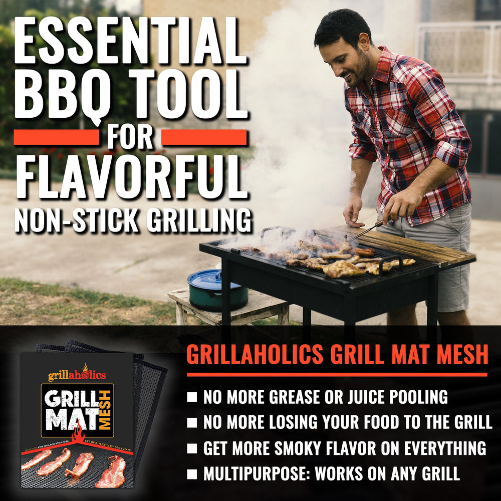 Grillaholics Grill Mat in action on a grill with food
