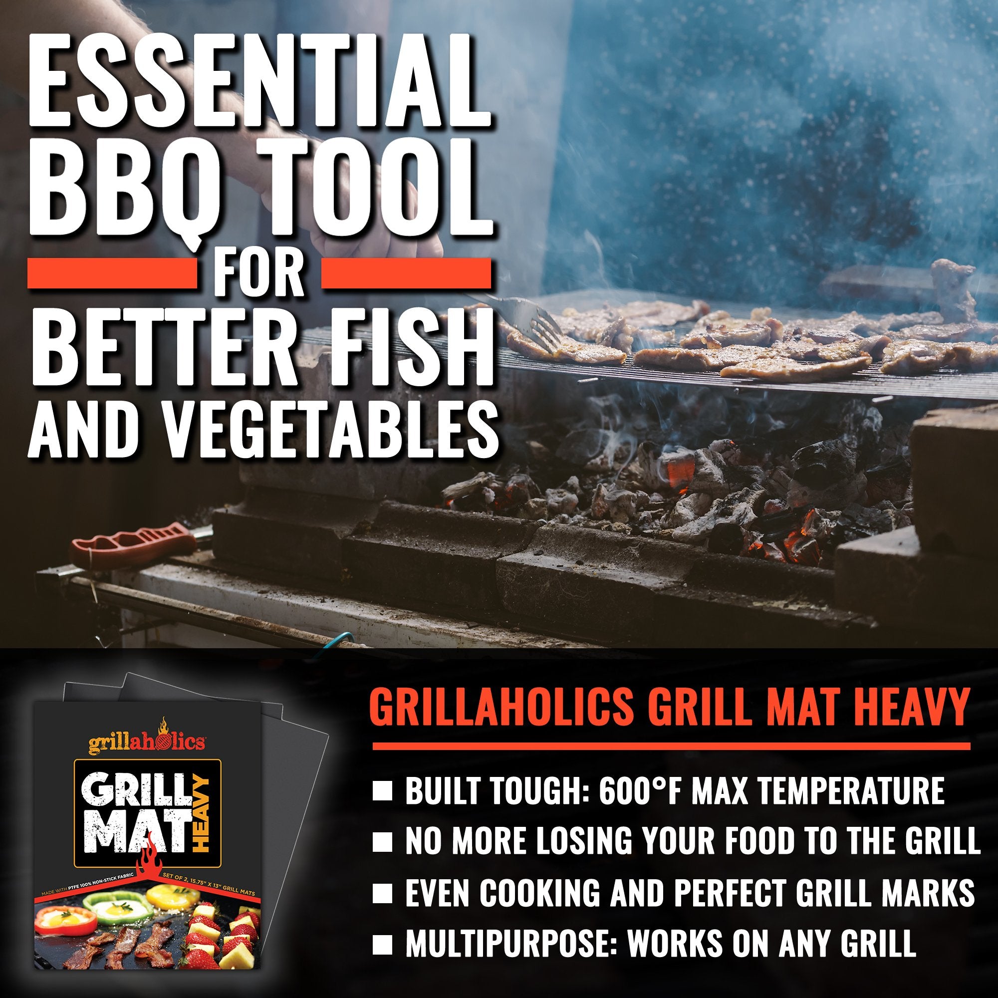 Grillaholics Grill Mat in use with vegetables on grill