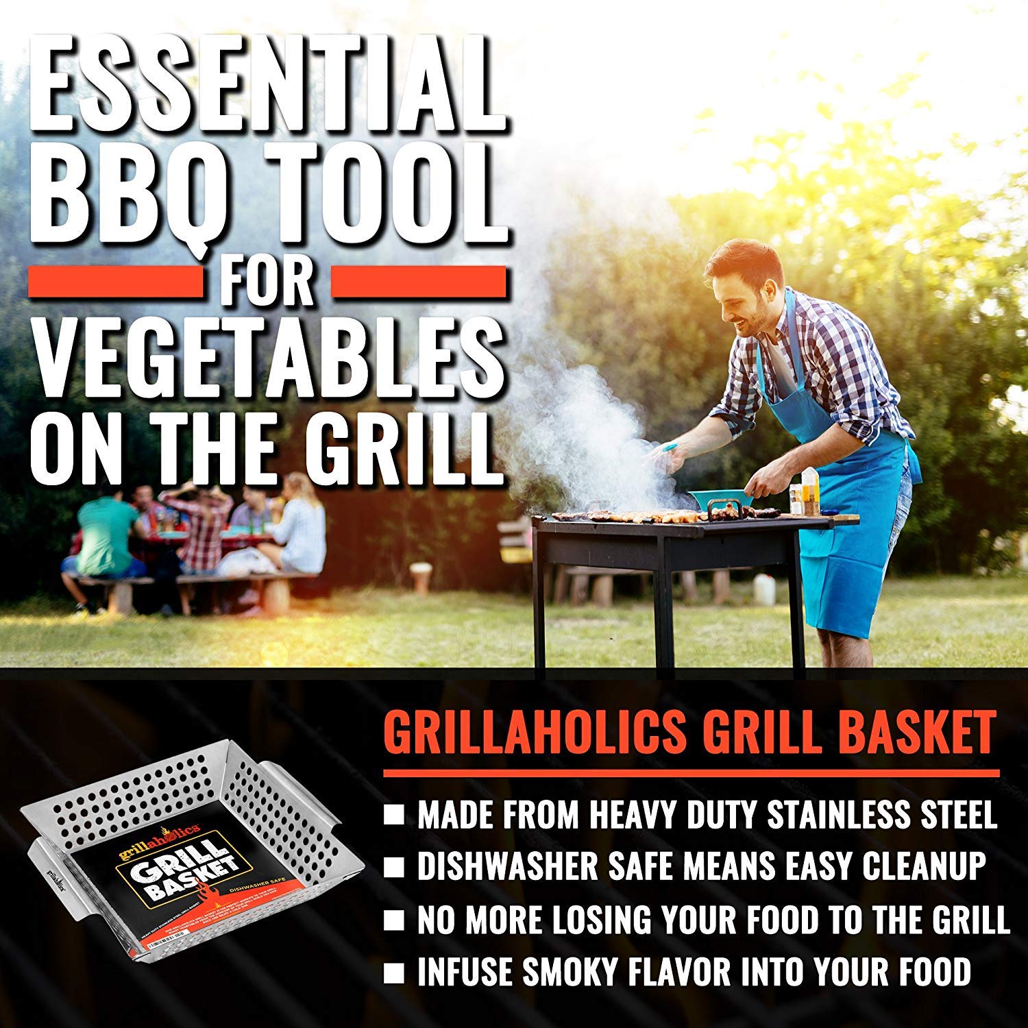 Grillaholics Vegetable Grill Basket showing deep-well sides