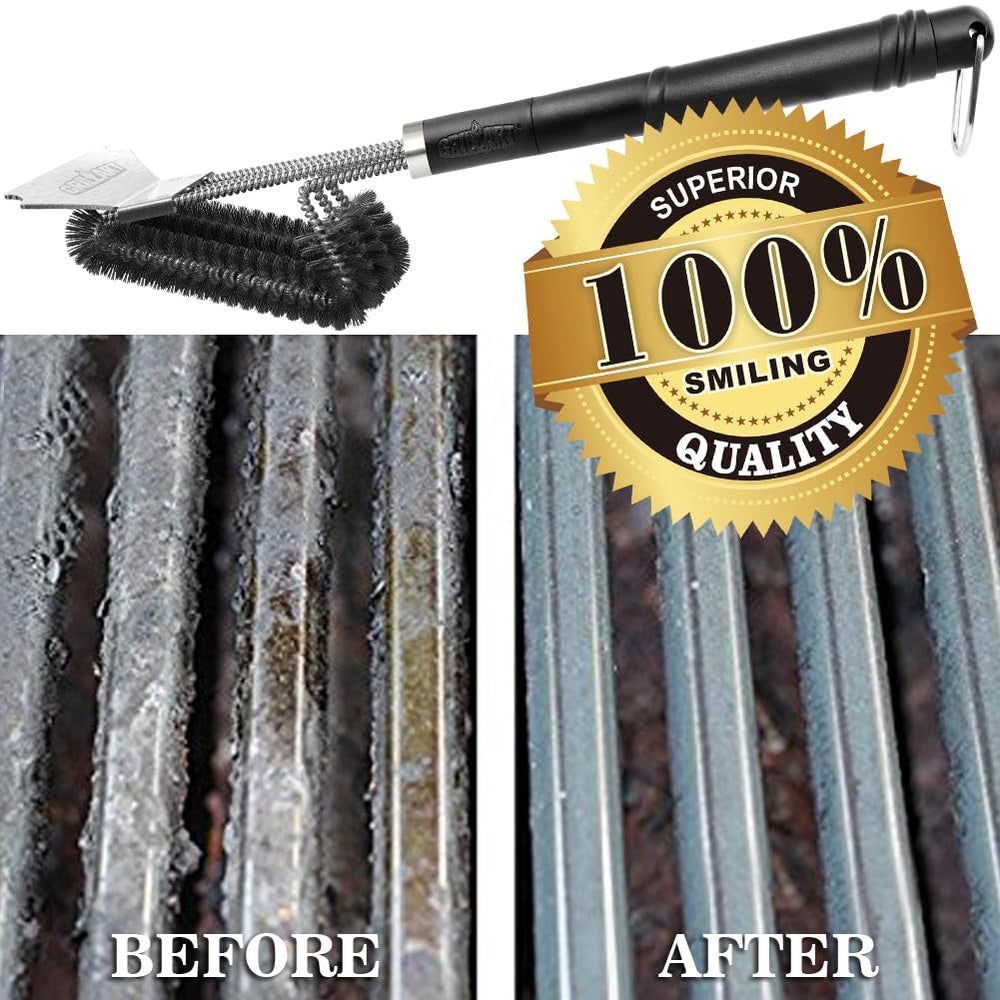 GRILLART 18 Inch Grill Brush in use cleaning a barbecue