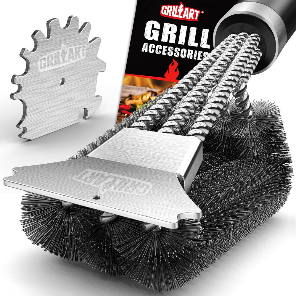 GRILLART 18-inch grill brush with double scraper front view