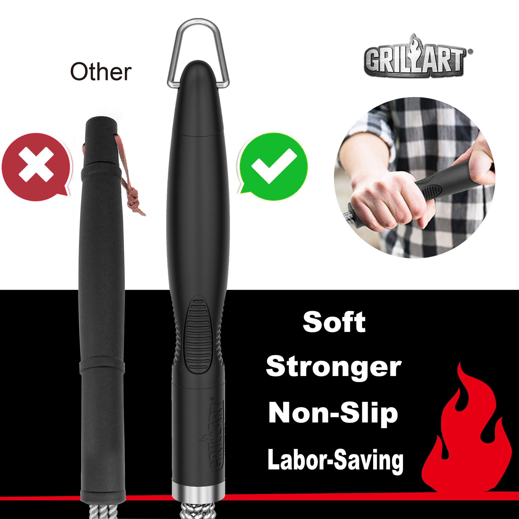GRILLART Grill Brush back view showing scraper