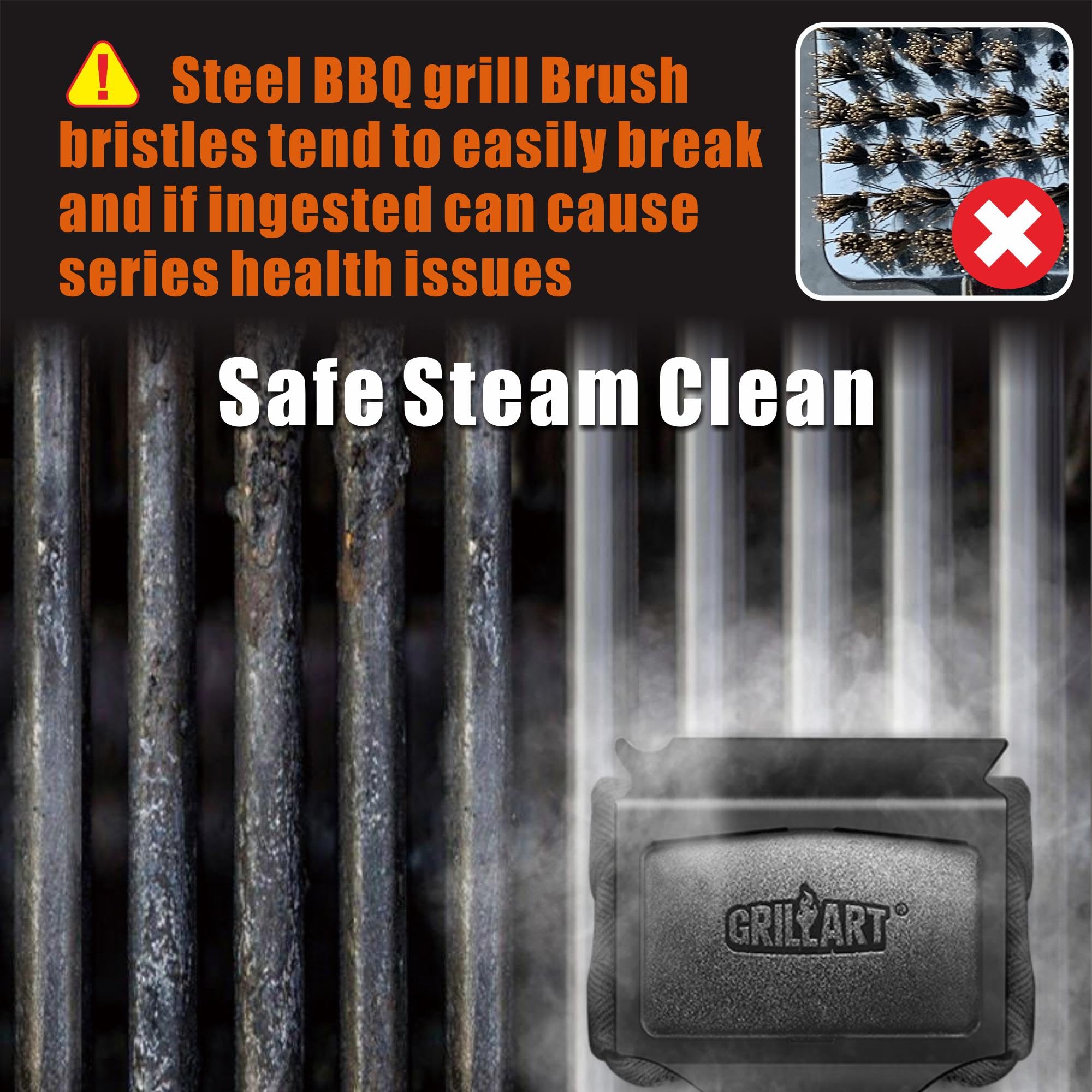 GRILLART Grill Brush Bristle Free showing 360-degree cleaning