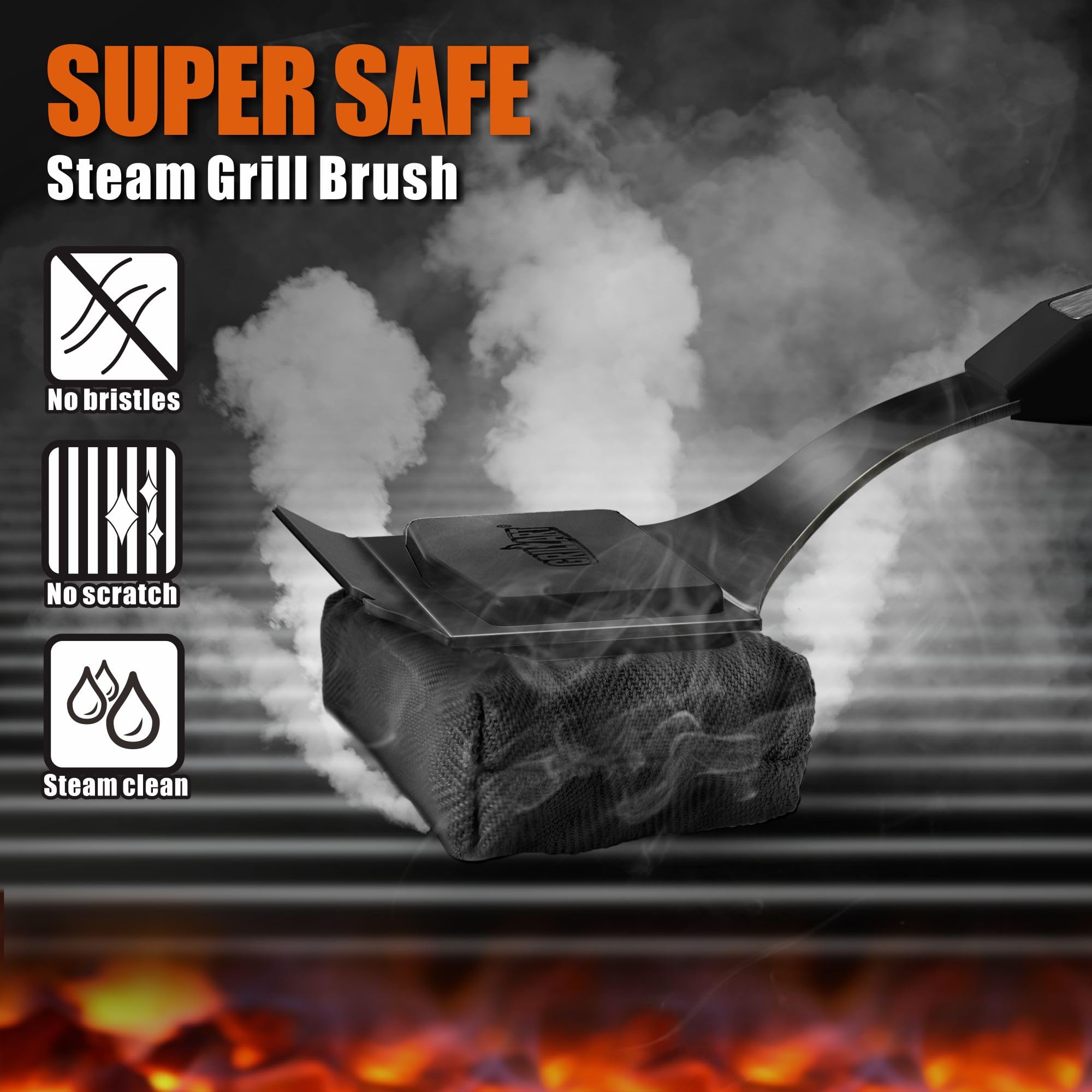 GRILLART Grill Brush Bristle Free side view showing scraper