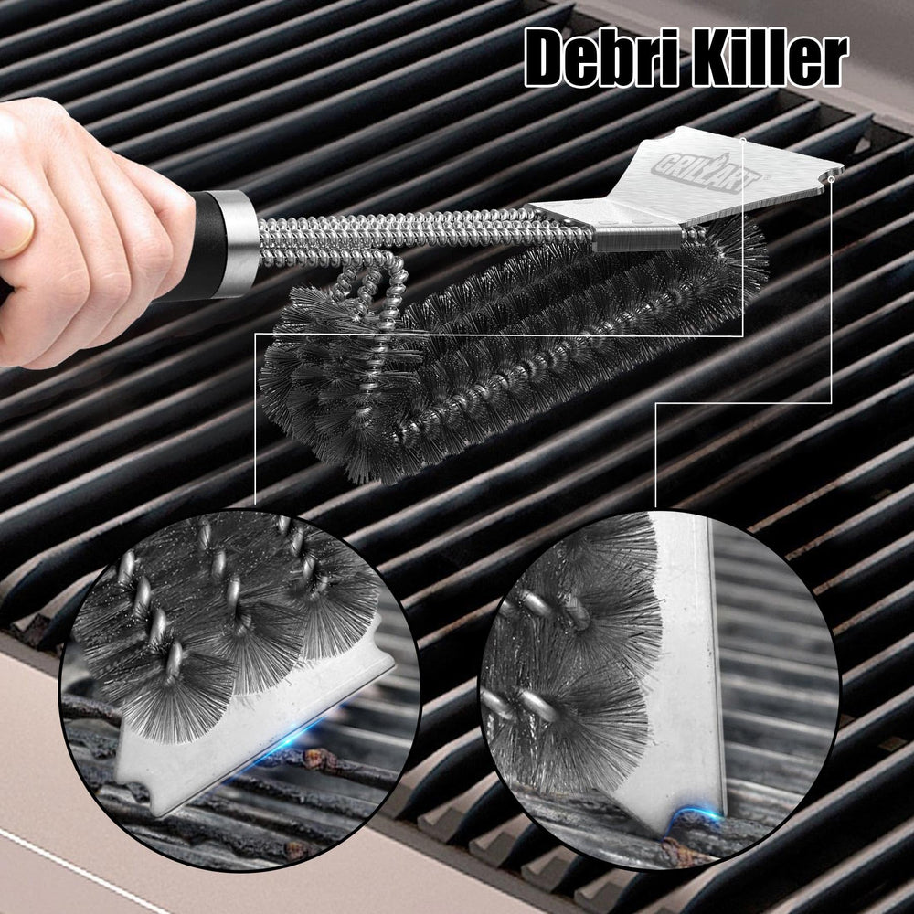 GRILLART Grill Brush close-up of bristles and scraper