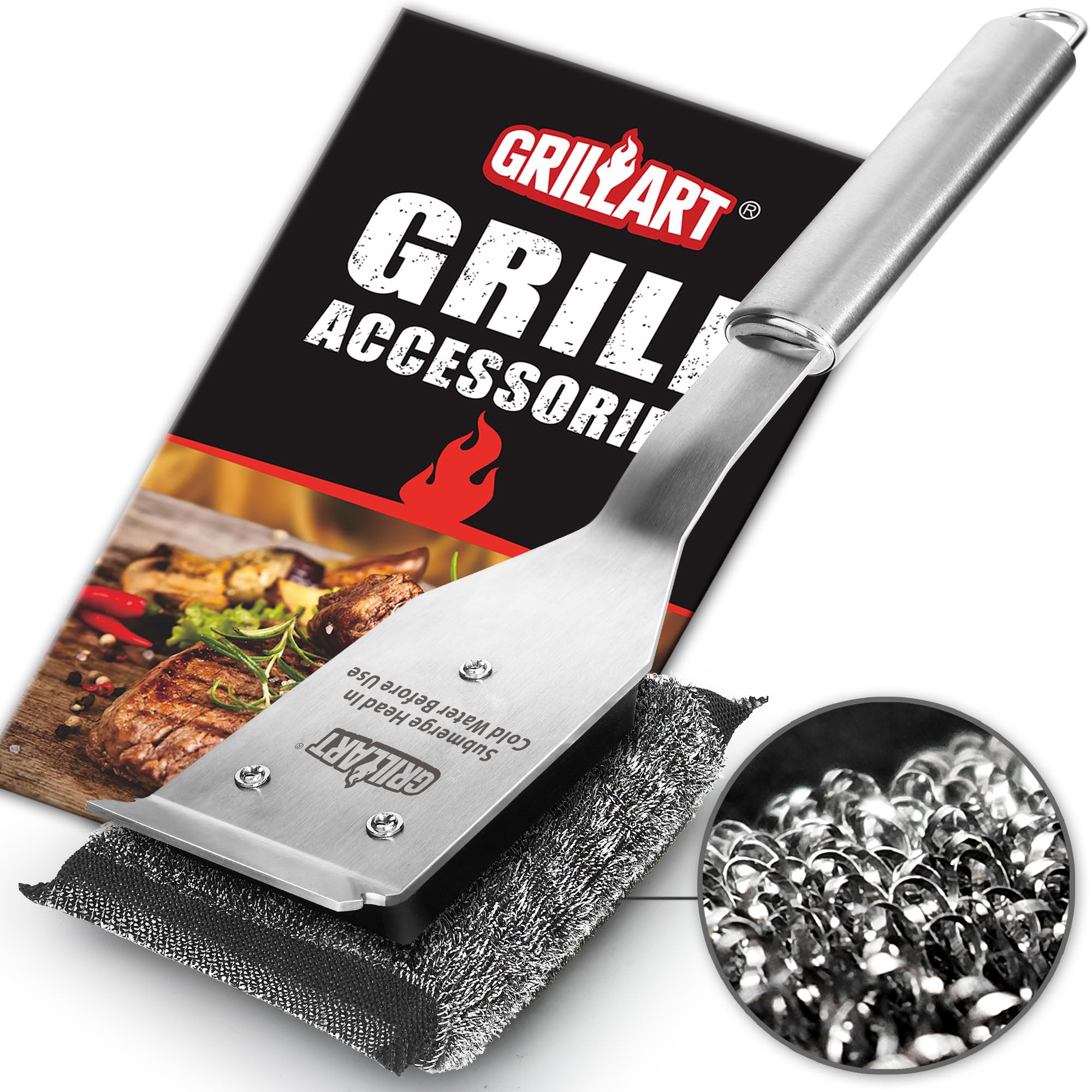 GRILLART Grill Brush front view showing StelFyber head