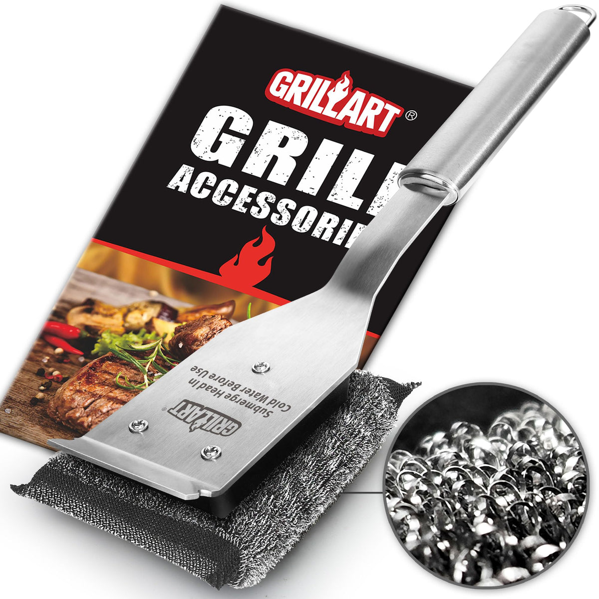 GRILLART Grill Brush front view showing StelFyber head