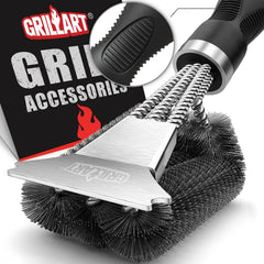 GRILLART Grill Brush front view with ergonomic handle