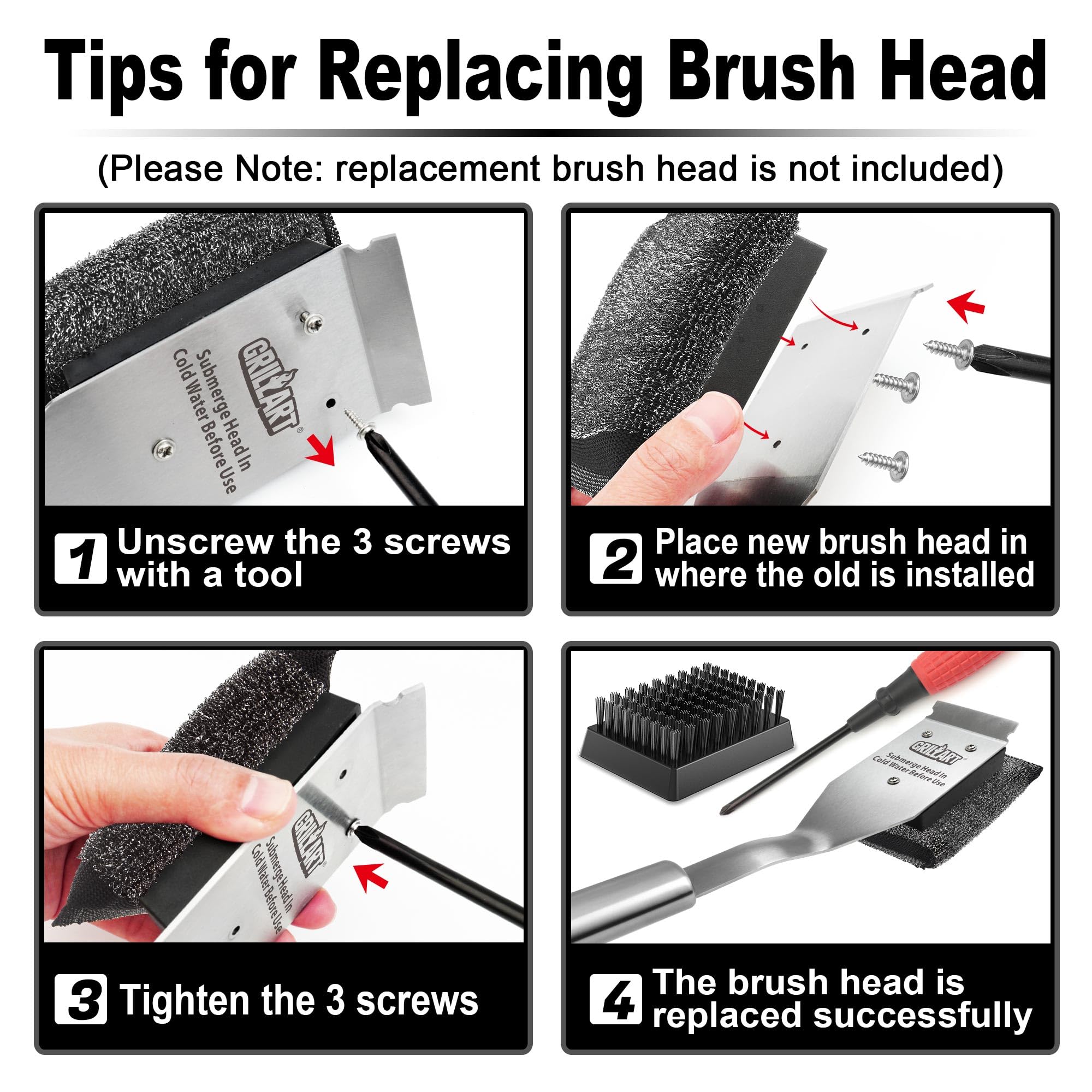 GRILLART grill brush head in cleaning action