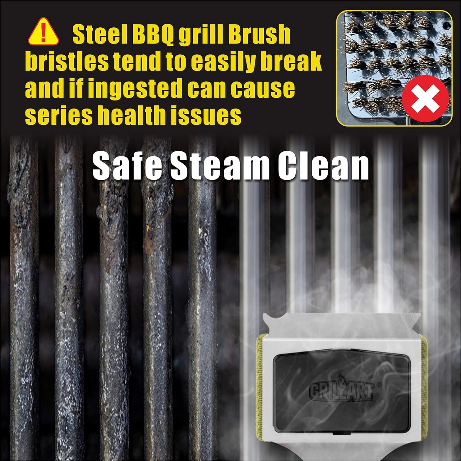 GRILLART Grill Brush packaged with clear labeling