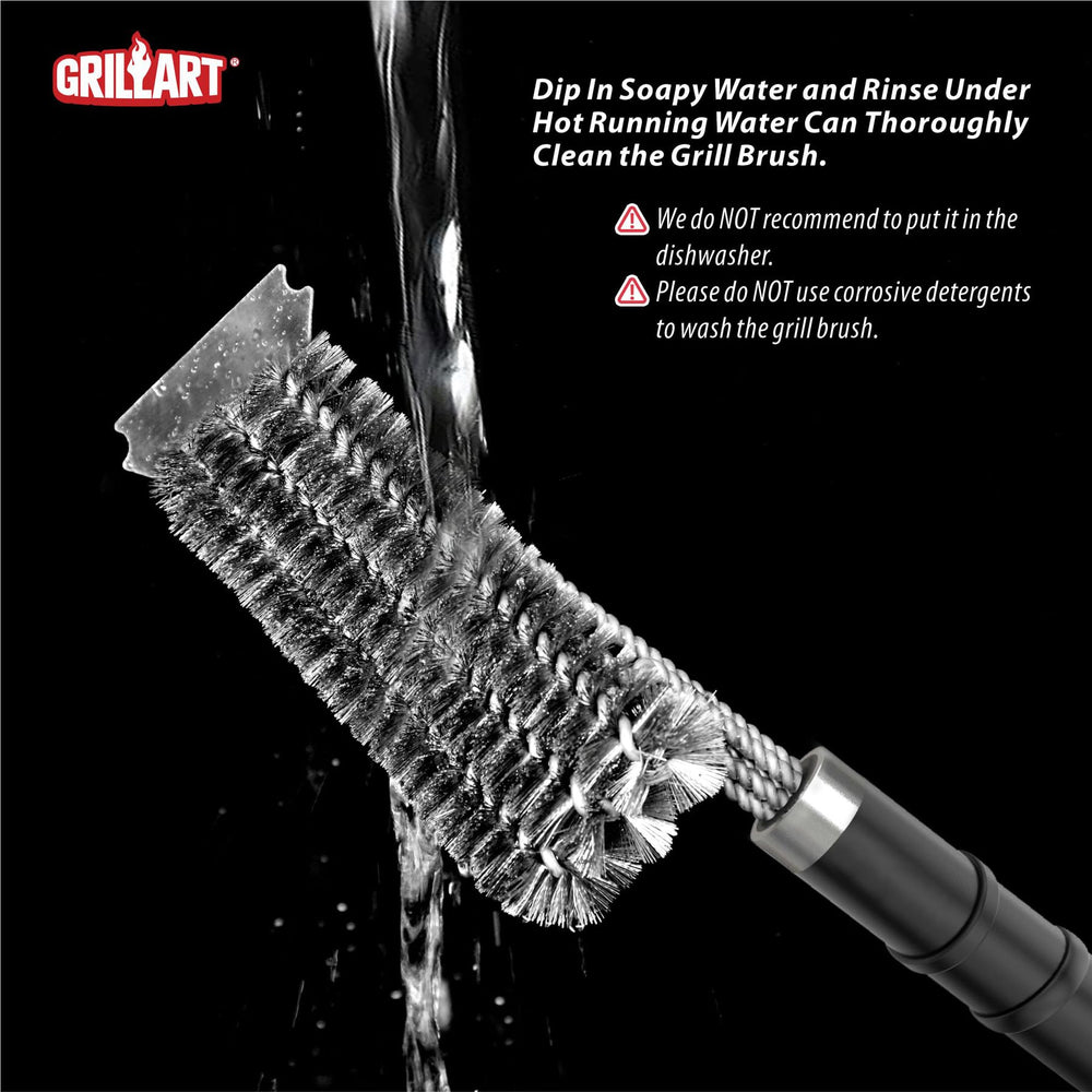 GRILLART grill brush with dimensions for reference