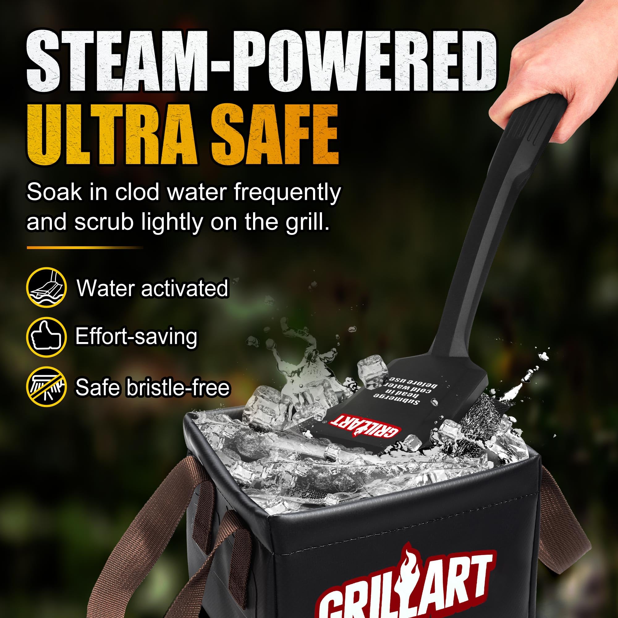GRILLART Grill Brush with extended arched handle for comfort