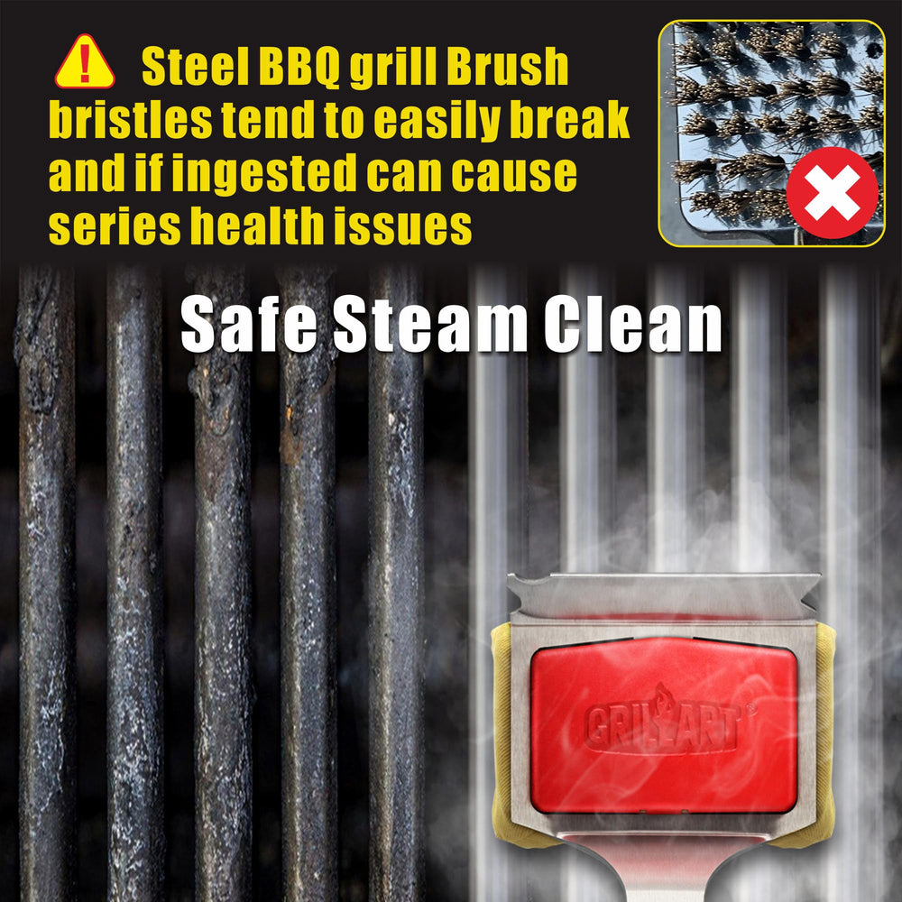 GRILLART SteamWizards Grill Brush demonstrating 360-degree cleaning