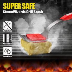 GRILLART SteamWizards Grill Brush front view, heat-resistant cleaning head
