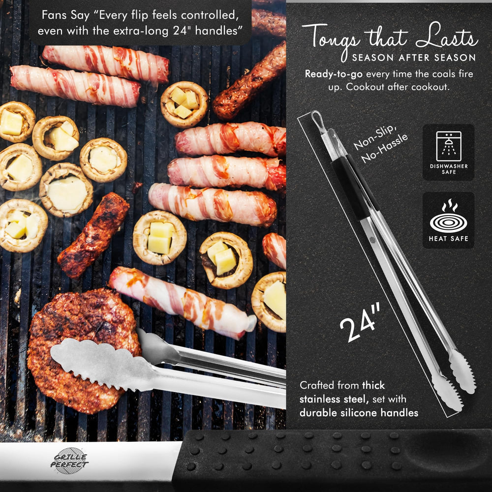 Grille Perfect BBQ Tongs 24-inch on a barbecue grill