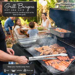 Grille Perfect BBQ Tongs being used to lift steak from grill