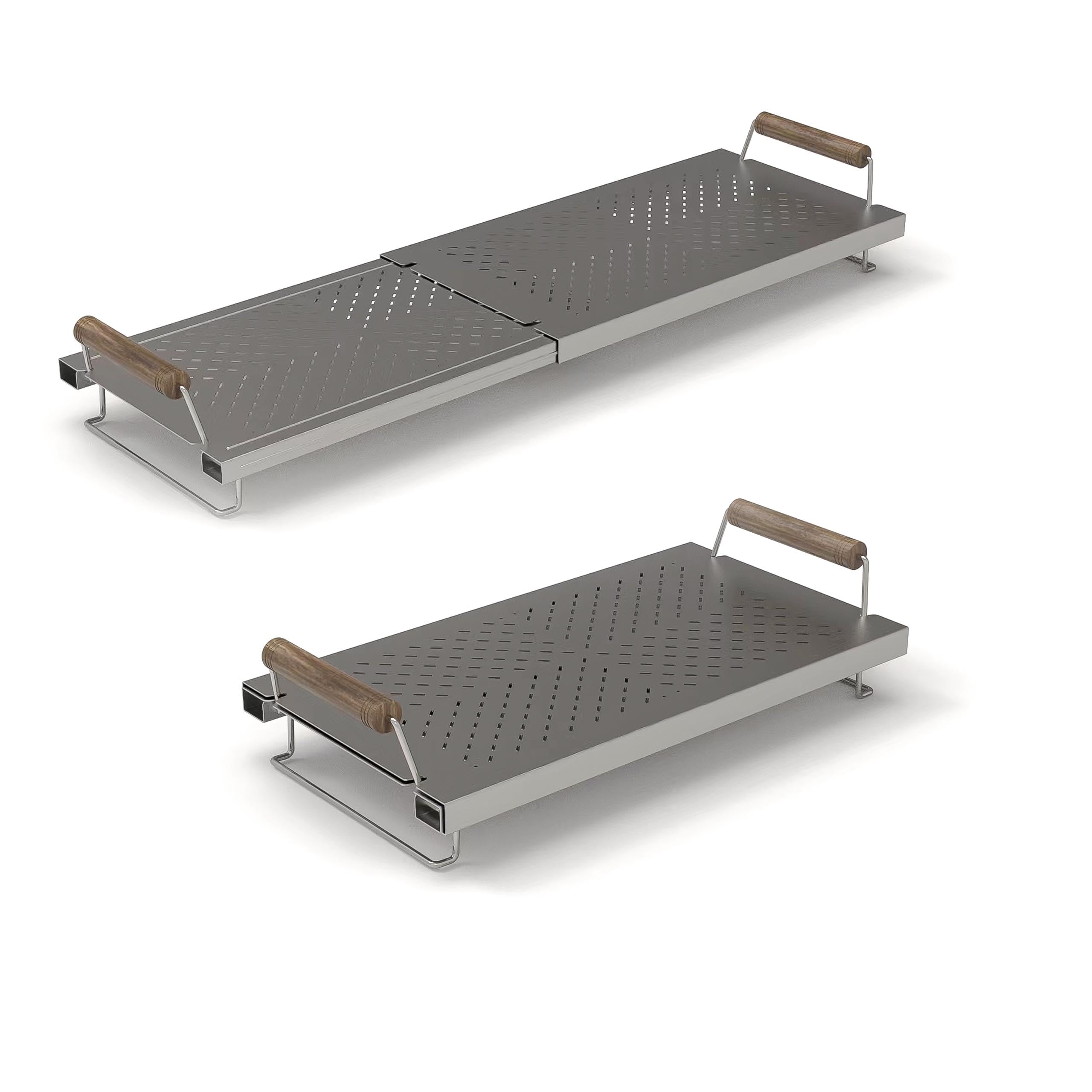 GRILLFANCY Adjustable Grill Warming Rack front view with stainless steel finish