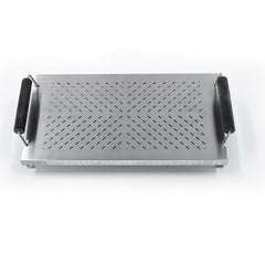 GRILLFANCY Adjustable Grill Warming Rack with silicone feet on a grill