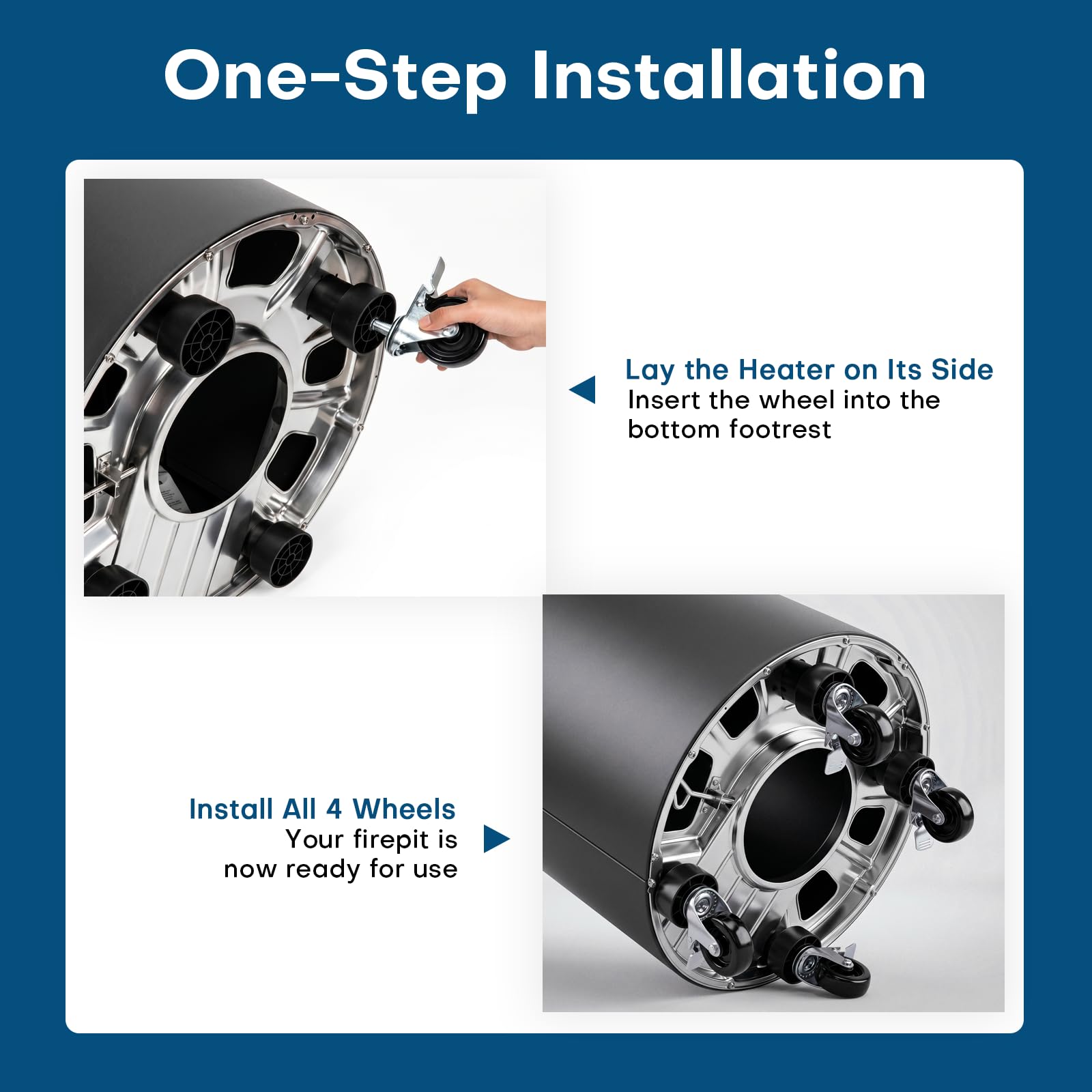 GRILLHOME wheels demonstrating 360-degree rotation