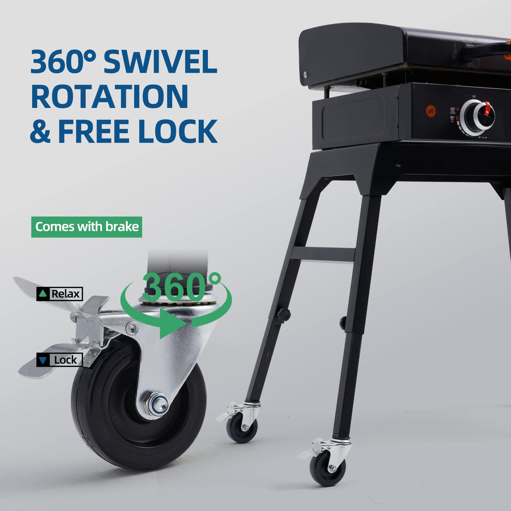 GRILLHOME wheels on a griddle stand in a patio setting