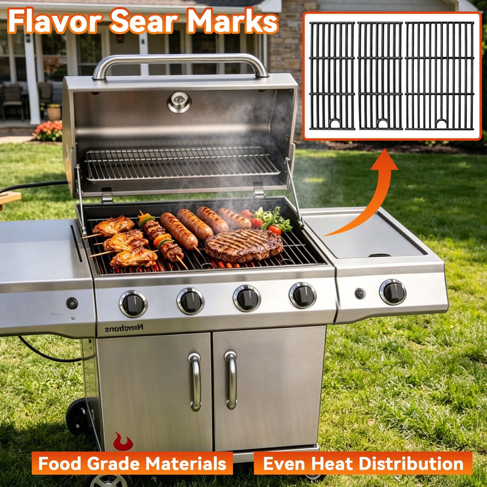 Grilling scene with FORYEYC cast iron grates