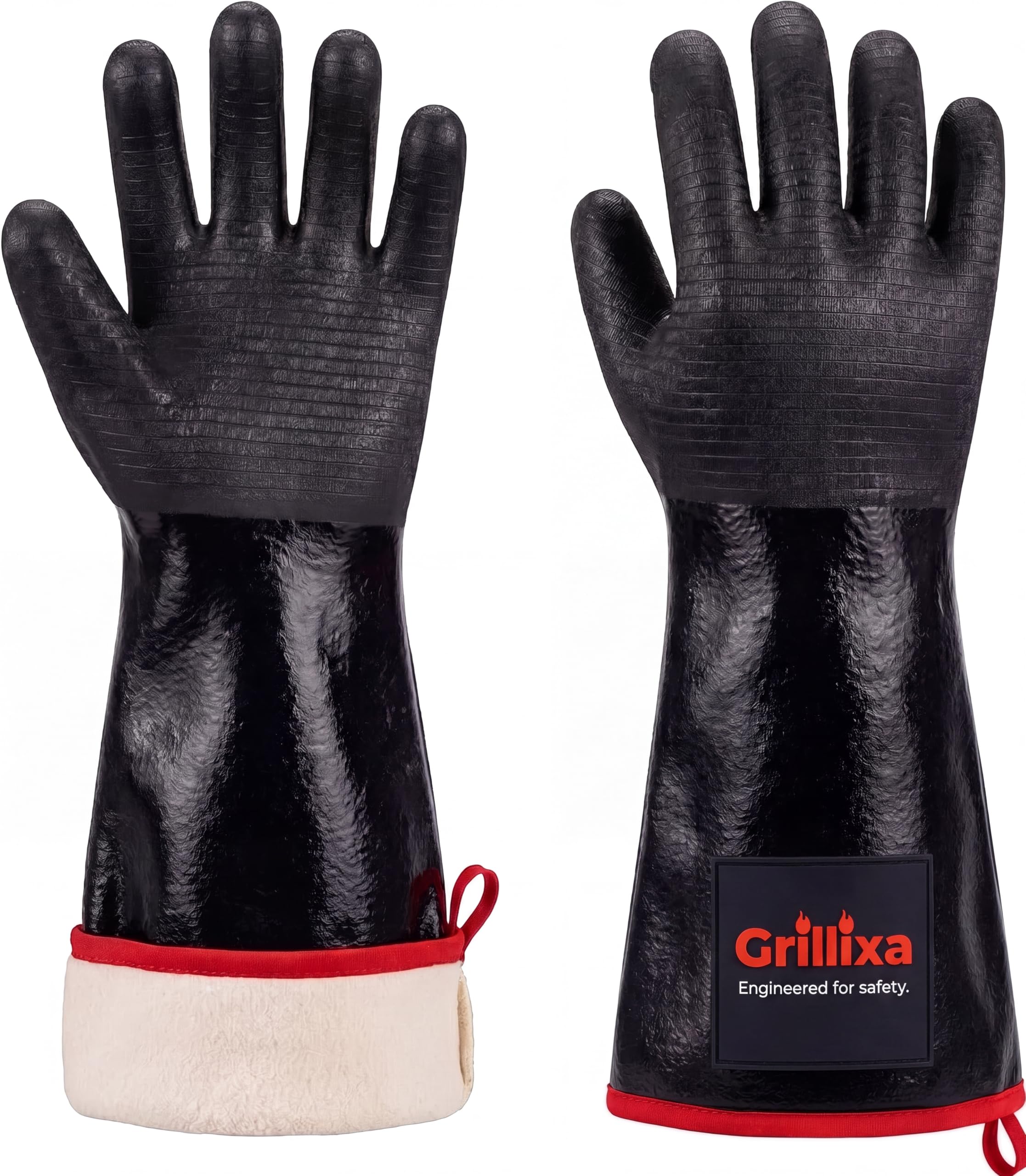 Grillixa BBQ gloves black front view with textured grip