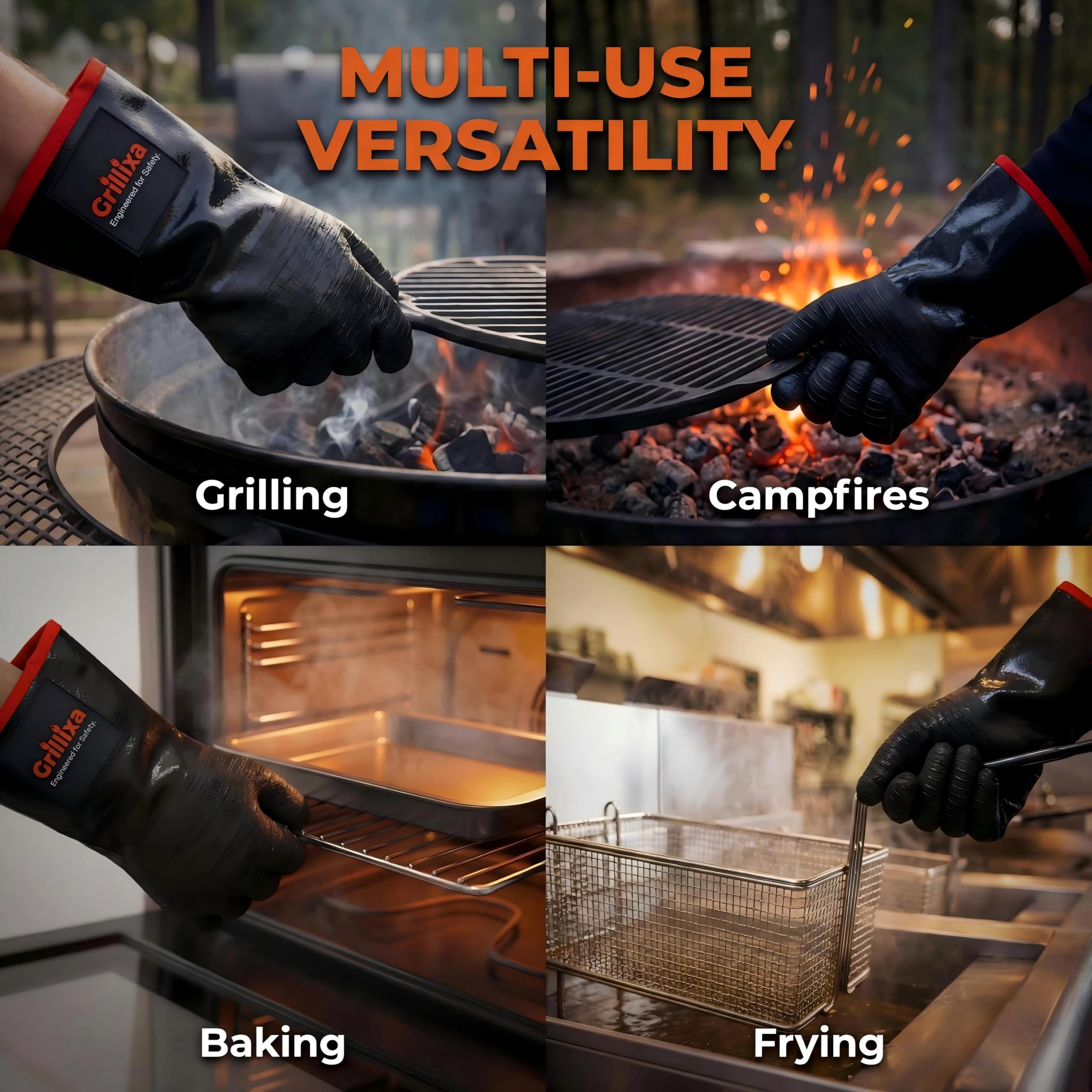 Grillixa BBQ gloves in use at outdoor barbecue