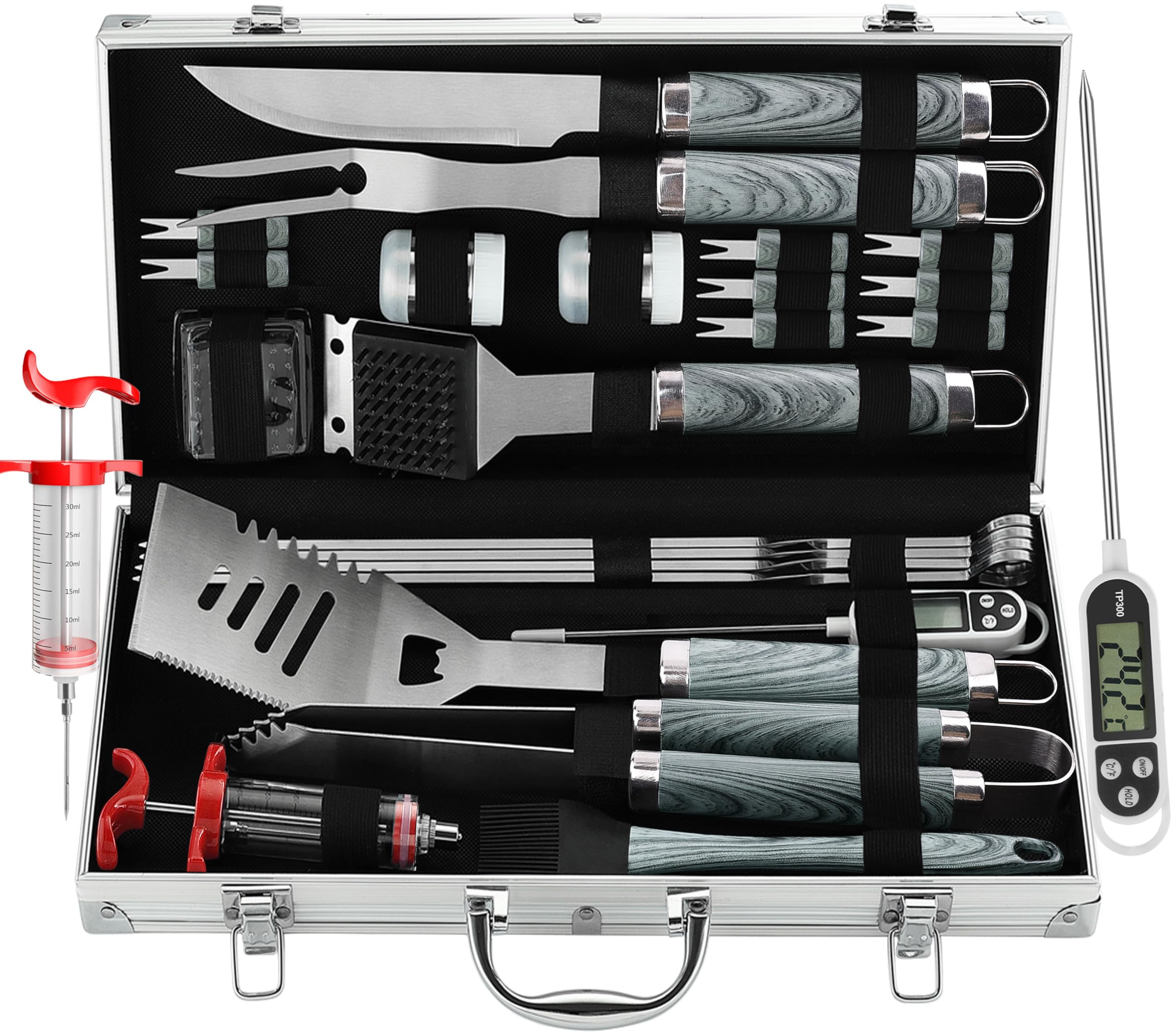 grilljoy 24PCS BBQ Grill Tools Set in aluminum case
