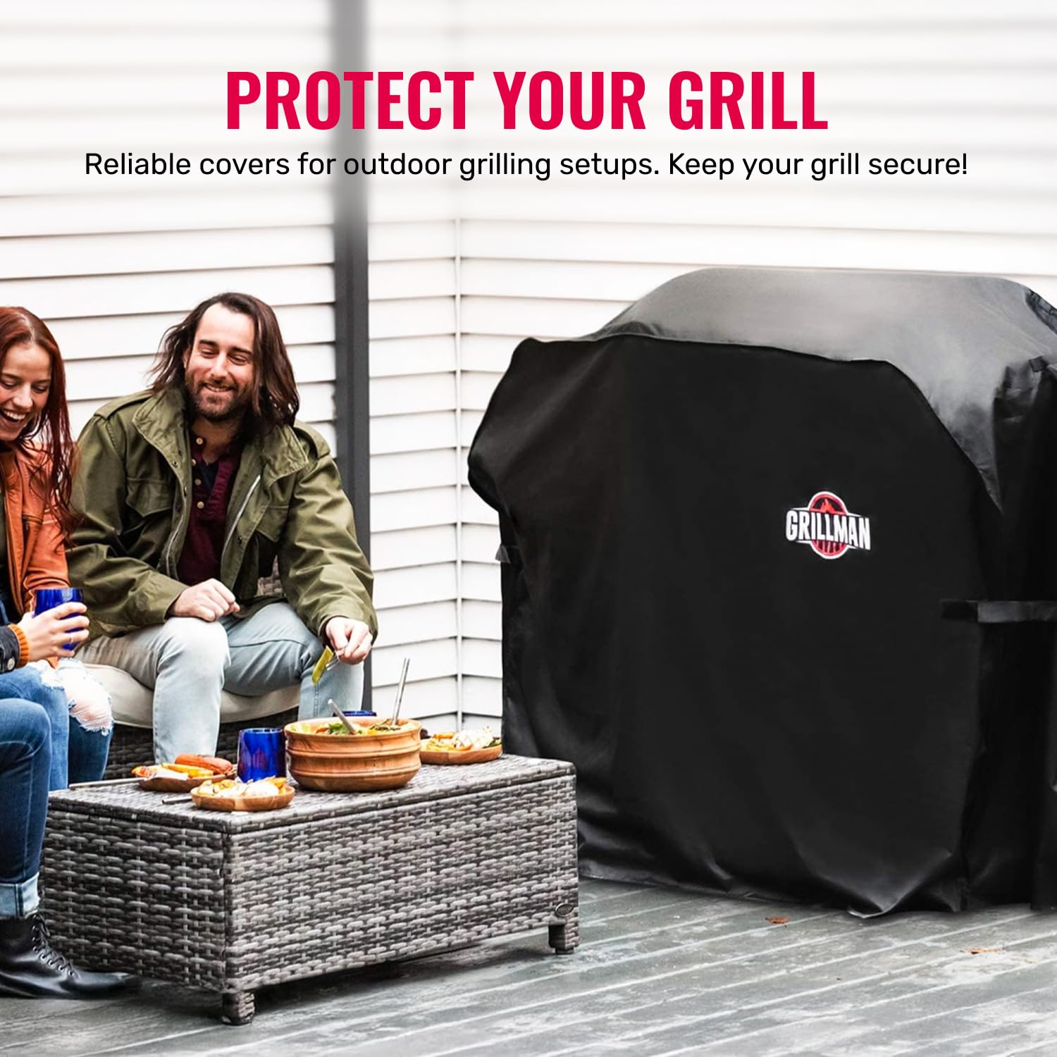 Grillman 60 Inch grill cover secured with straps