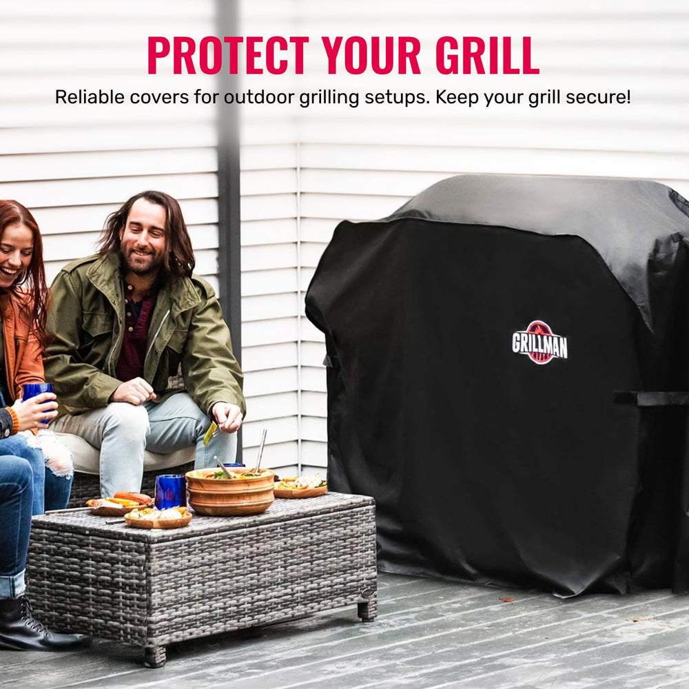 Grillman BBQ Grill Cover side view showing adjustable straps