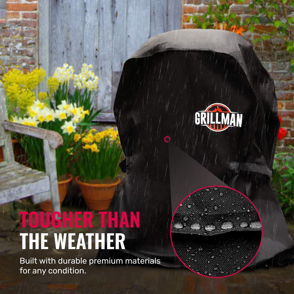 Grillman waterproof BBQ cover being cleaned with water