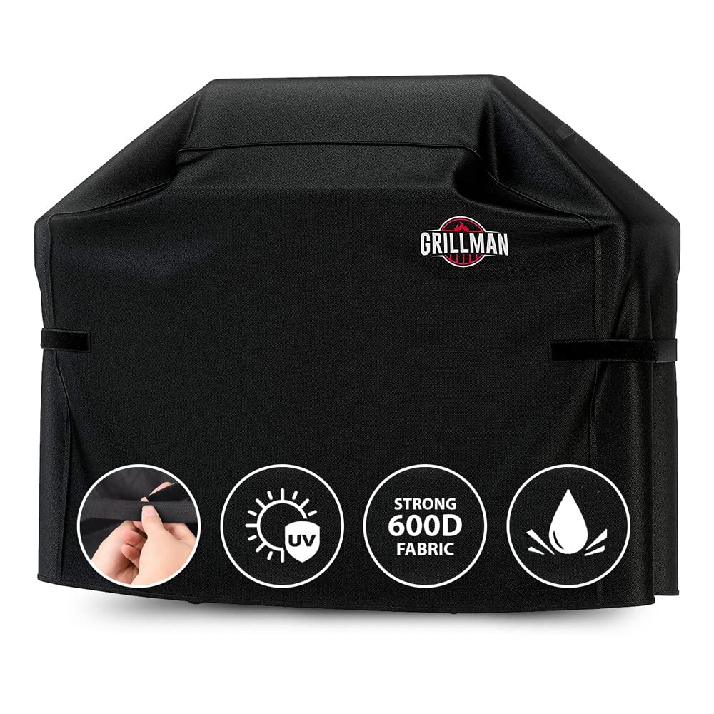 Grillman Waterproof BBQ Grill Cover front view, black, 64 inch
