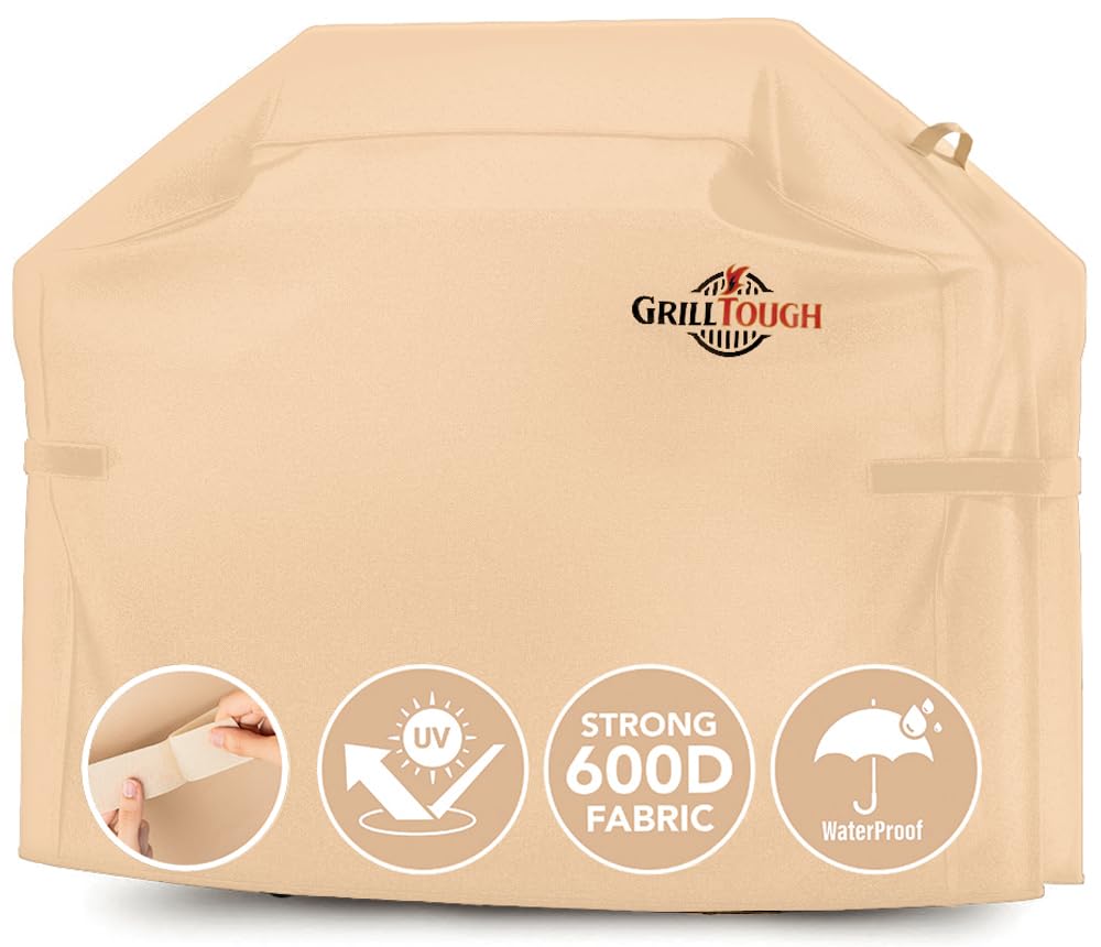 GrillTough Heavy Duty BBQ Grill Cover 60 Inch tan front view